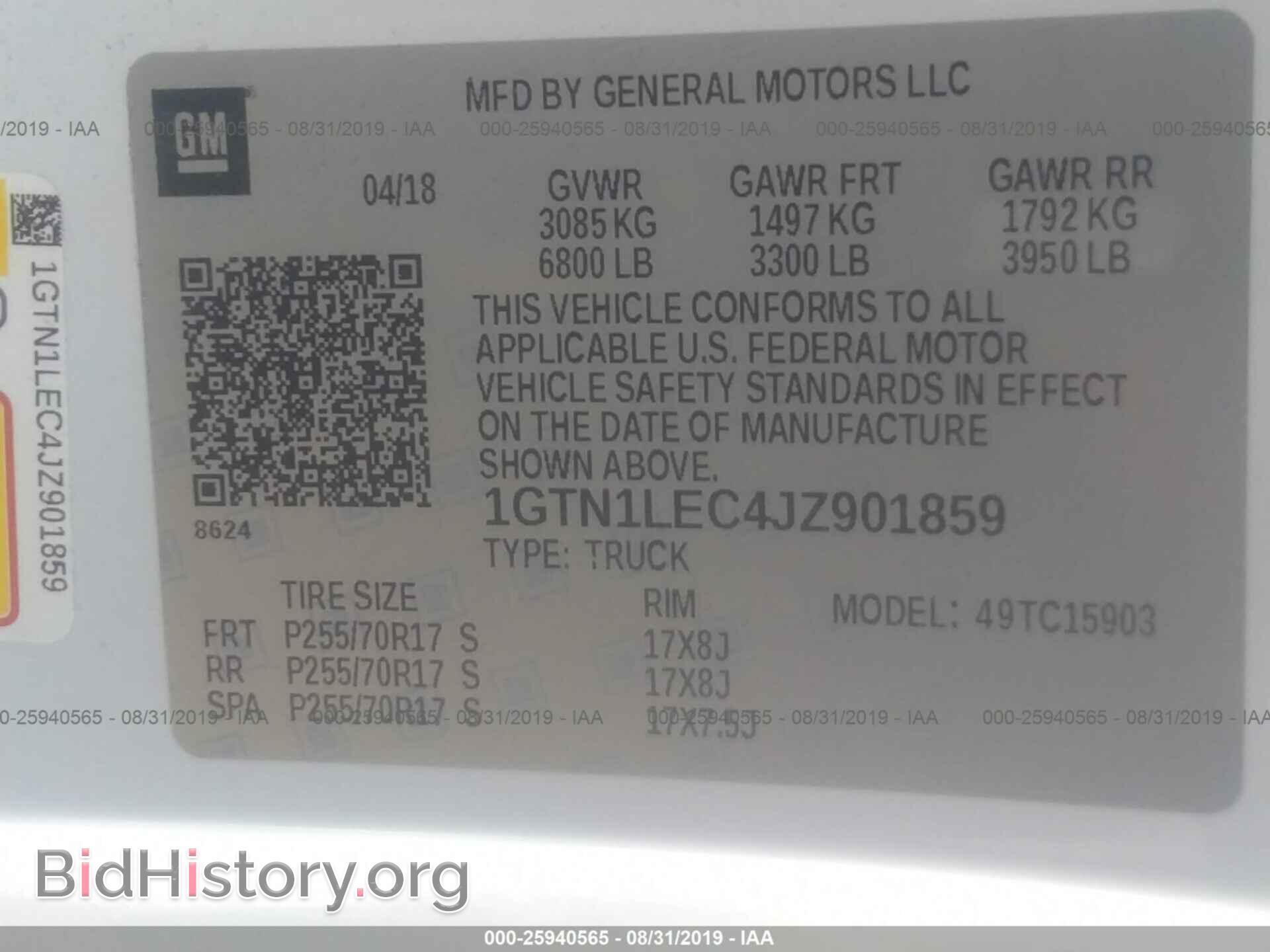 2018 GMC SIERRA - VIN: 1GTN1LEC4JZ901859 - Фото 9