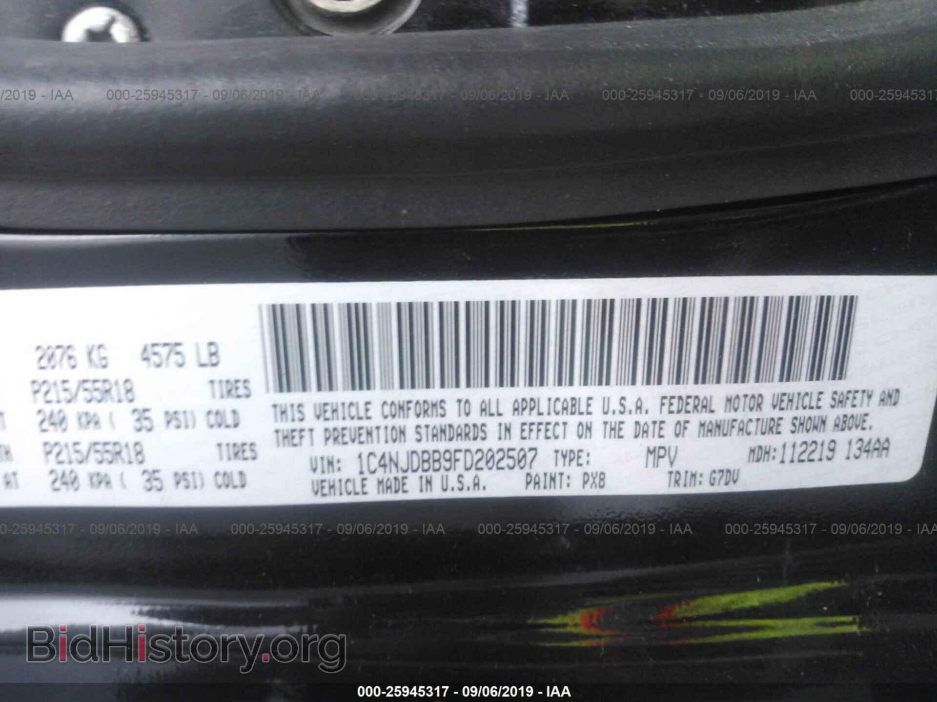 2015 JEEP COMPASS - VIN: 1C4NJDBB9FD202507 - Фото 9