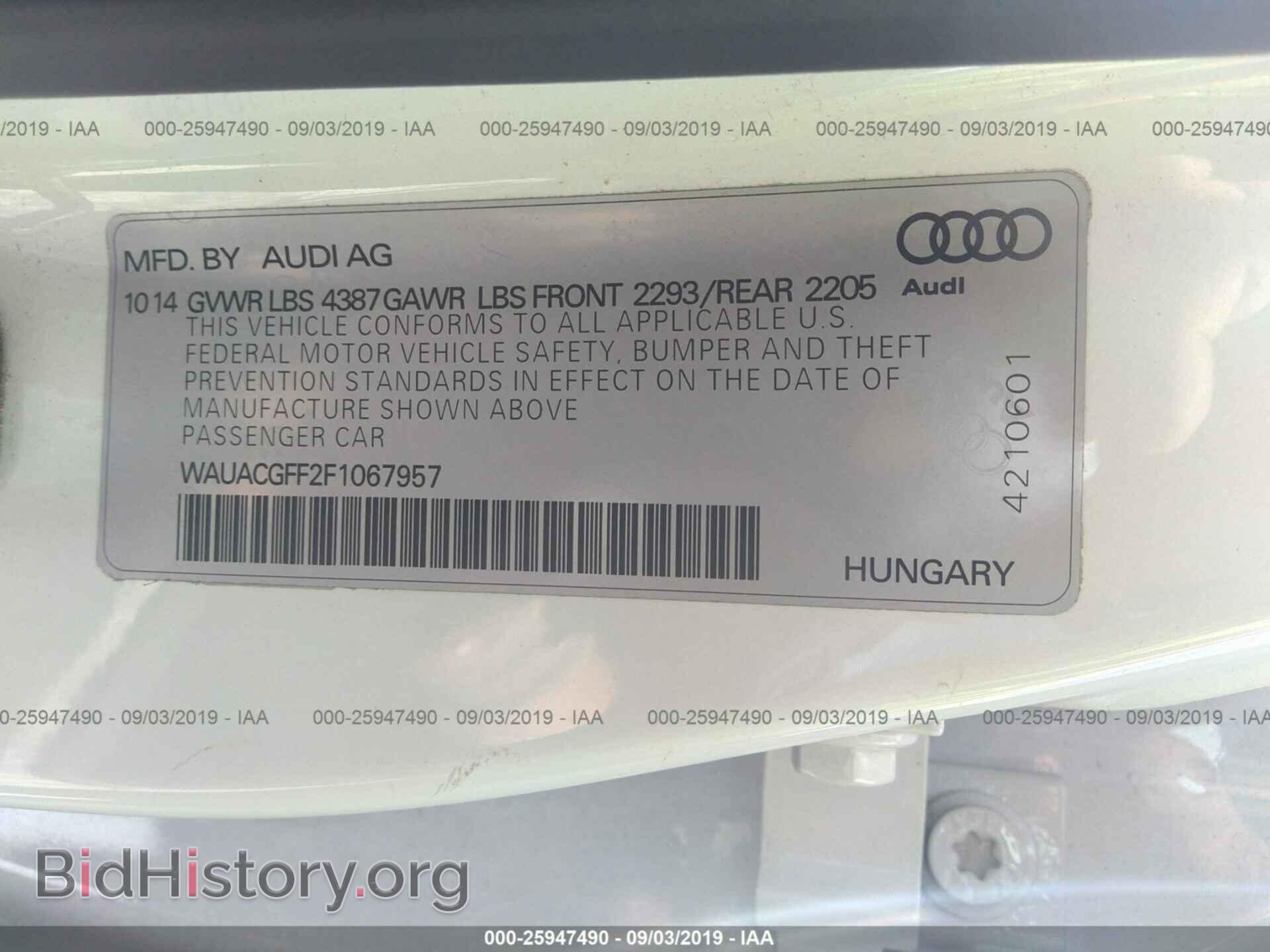 2015 AUDI A3 - VIN: WAUACGFF2F1067957 - Фото 9