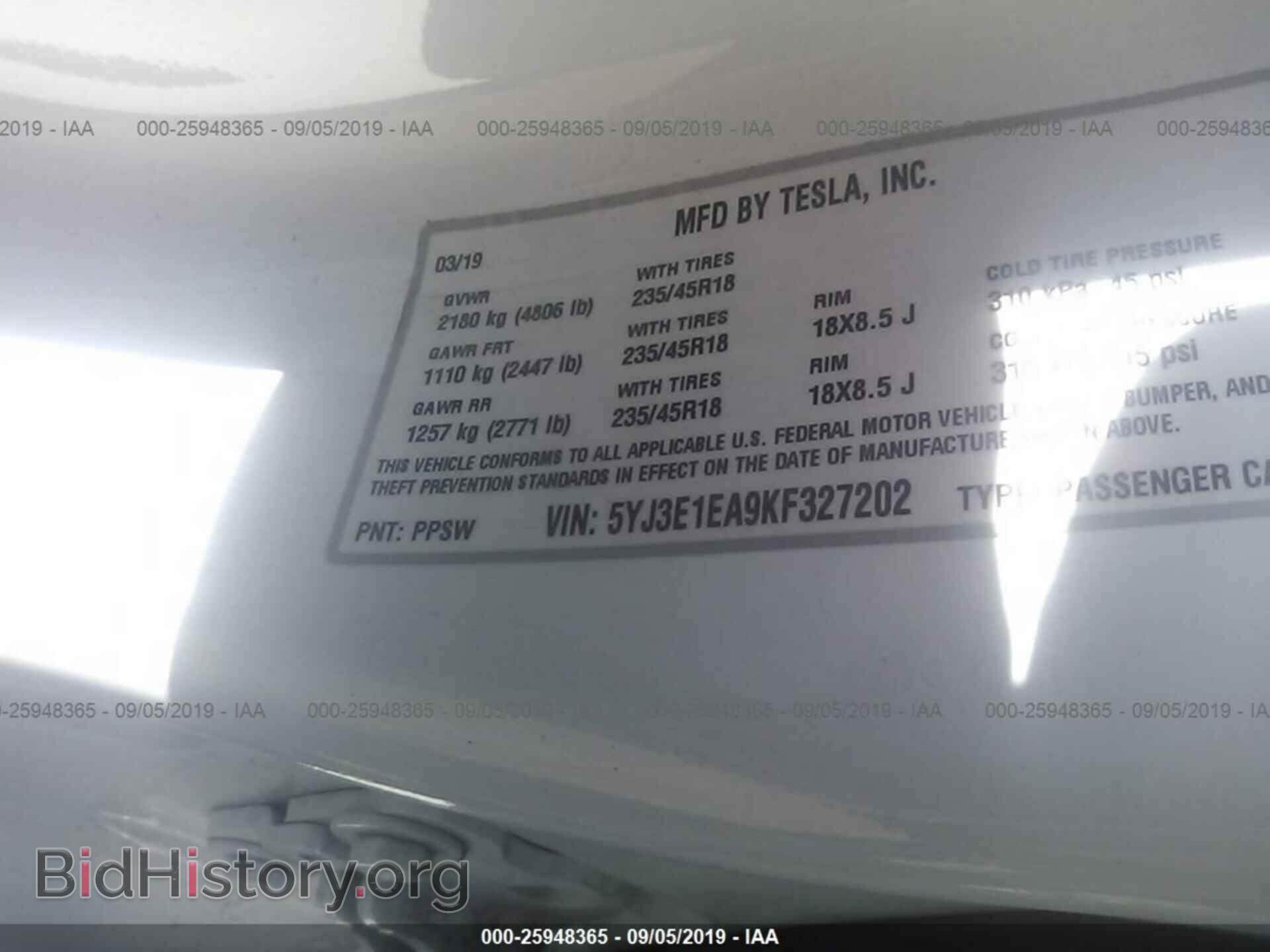 2019 TESLA MODEL 3 - VIN: 5YJ3E1EA9KF327202 - Photo 9