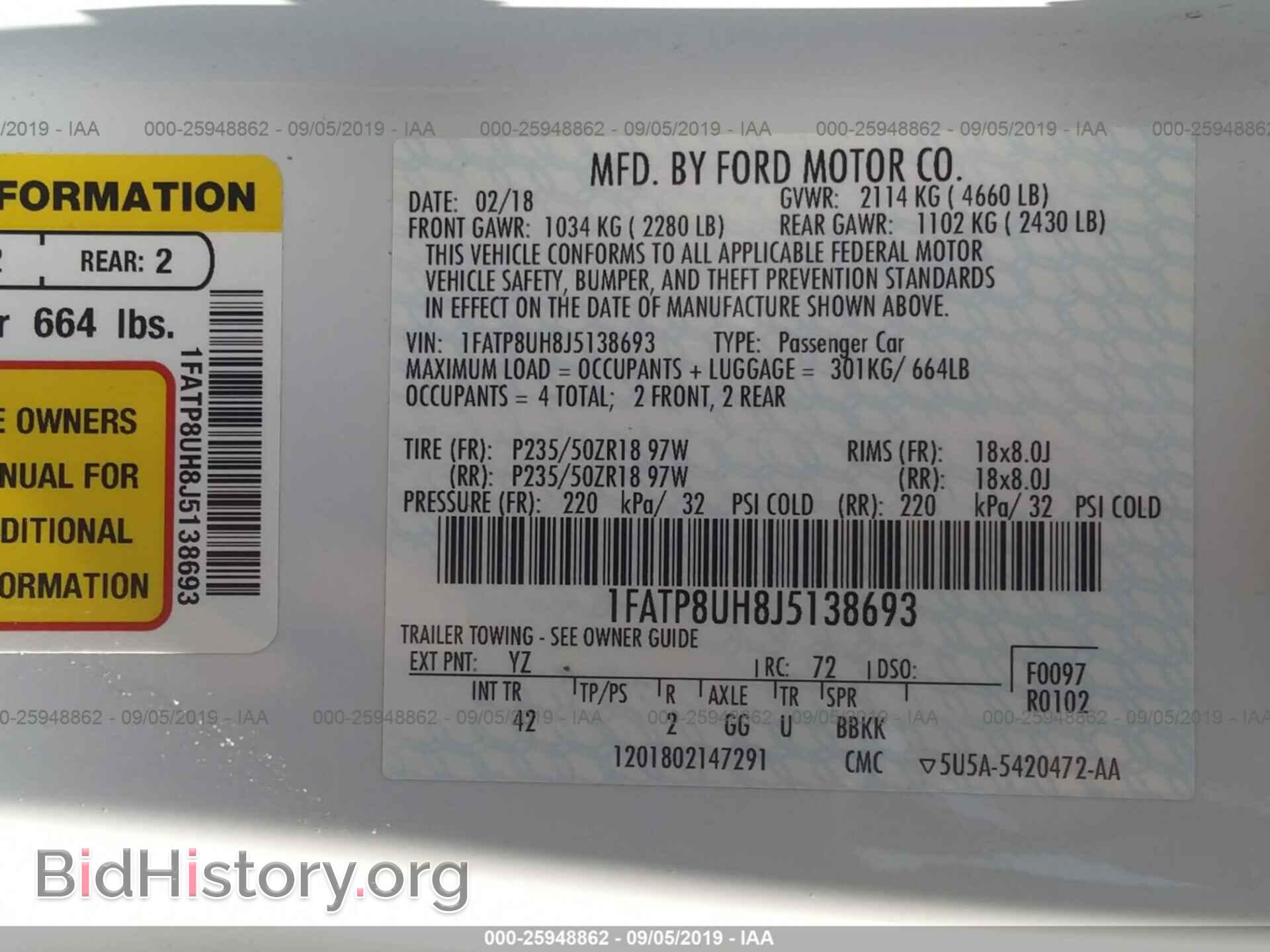 2018 FORD MUSTANG - VIN: 1FATP8UH8J5138693 - Фото 9
