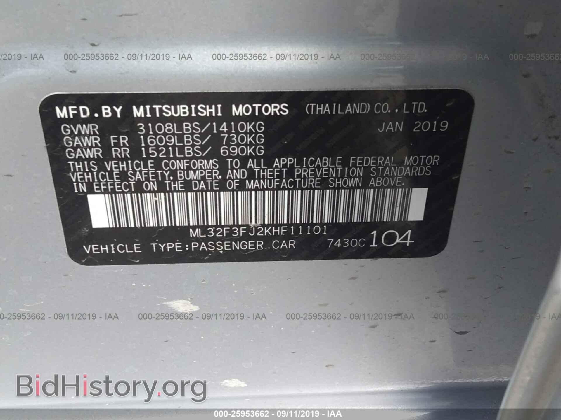 2019 MITSUBISHI MIRAGE - VIN: ML32F3FJ2KHF11101 - Фото 9