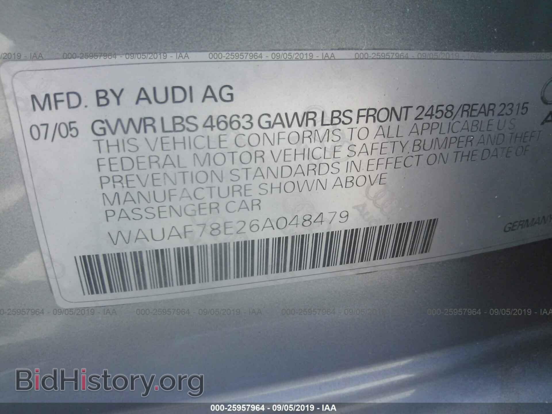 2006 AUDI A4 - VIN: WAUAF78E26A048479 - Фото 9