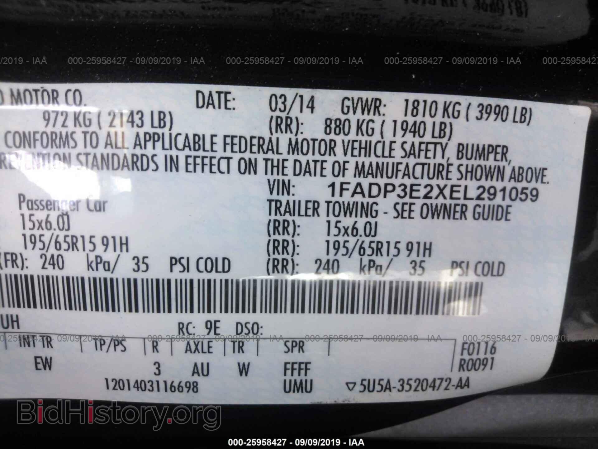 2014 FORD FOCUS - VIN: 1FADP3E2XEL291059 - Фото 9