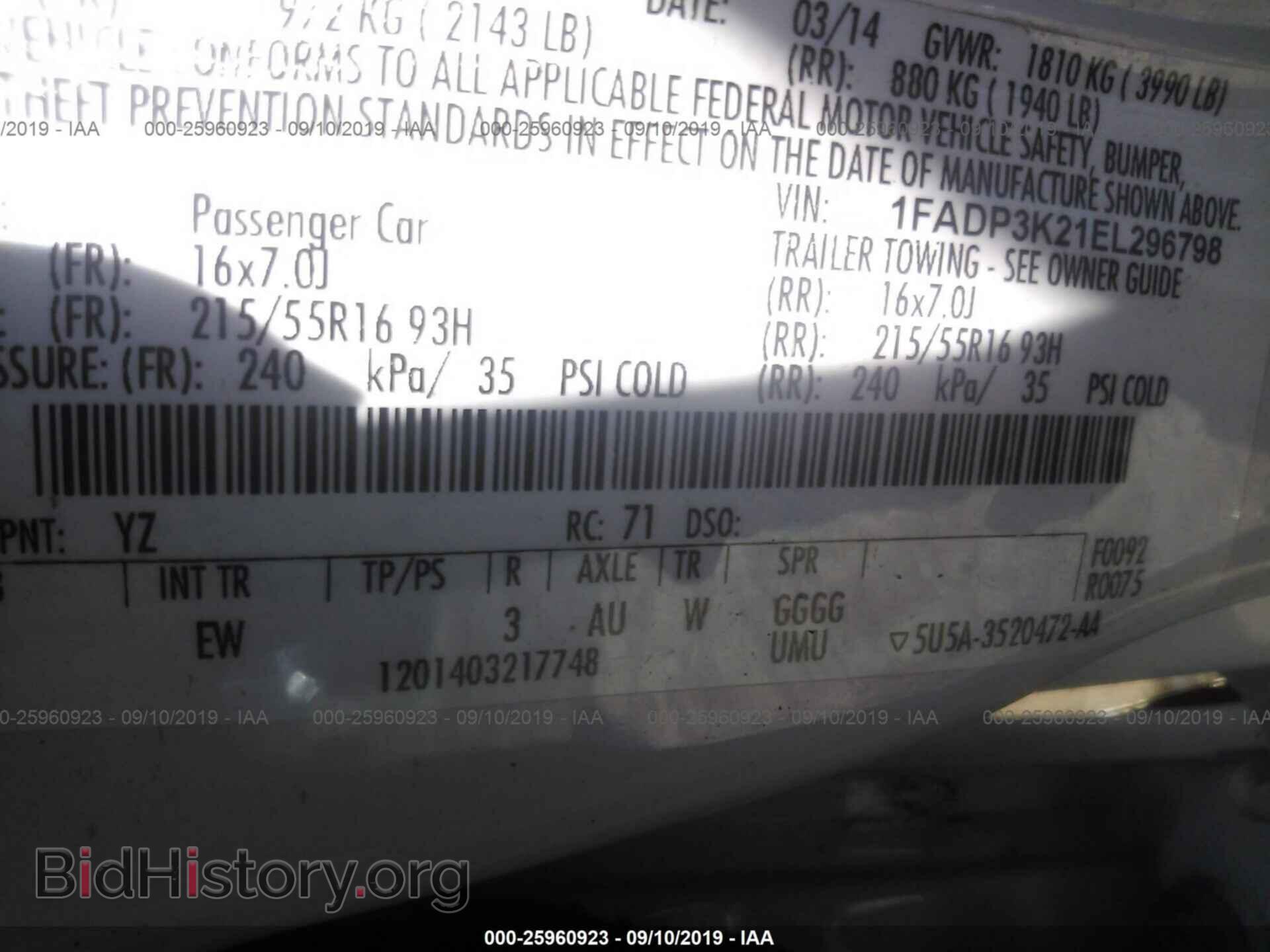 2014 FORD FOCUS - VIN: 1FADP3K21EL296798 - Фото 9
