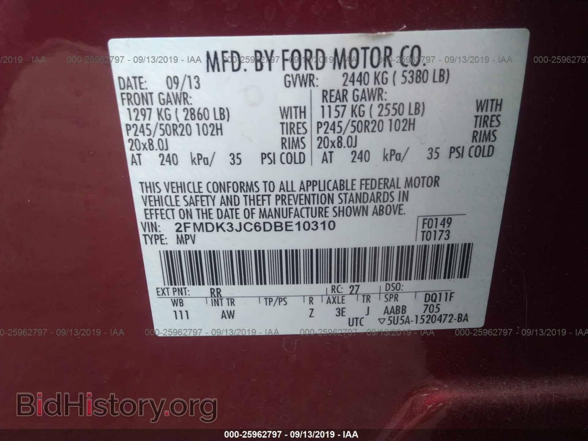 2013 FORD EDGE - VIN: 2FMDK3JC6DBE10310 - Photo 9