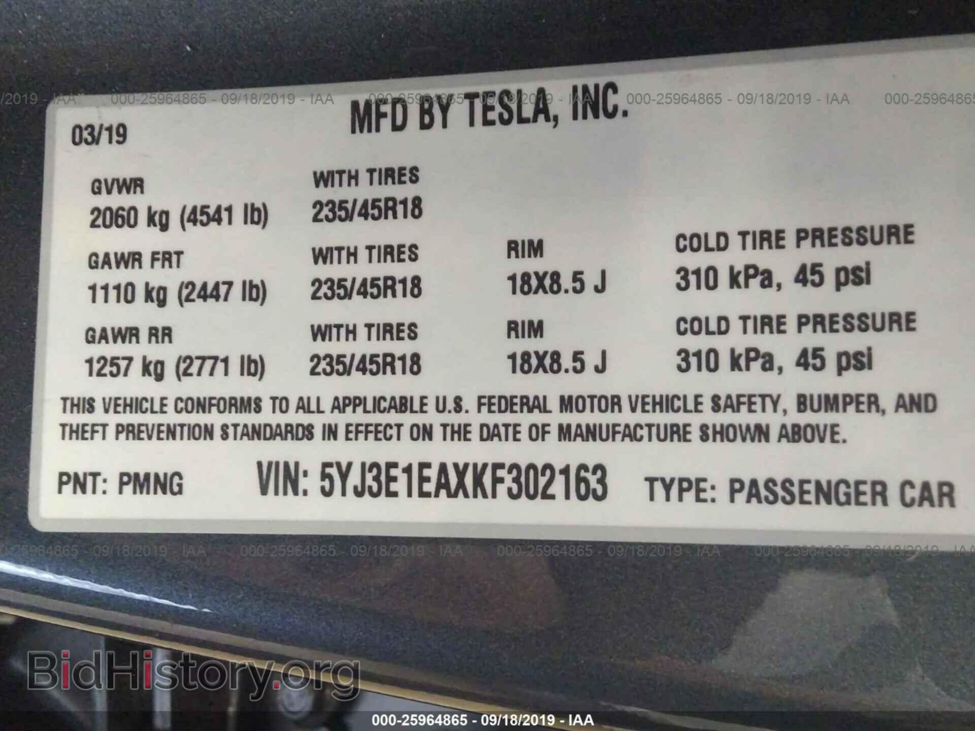2019 TESLA MODEL 3 - VIN: 5YJ3E1EAXKF302163 - Photo 9