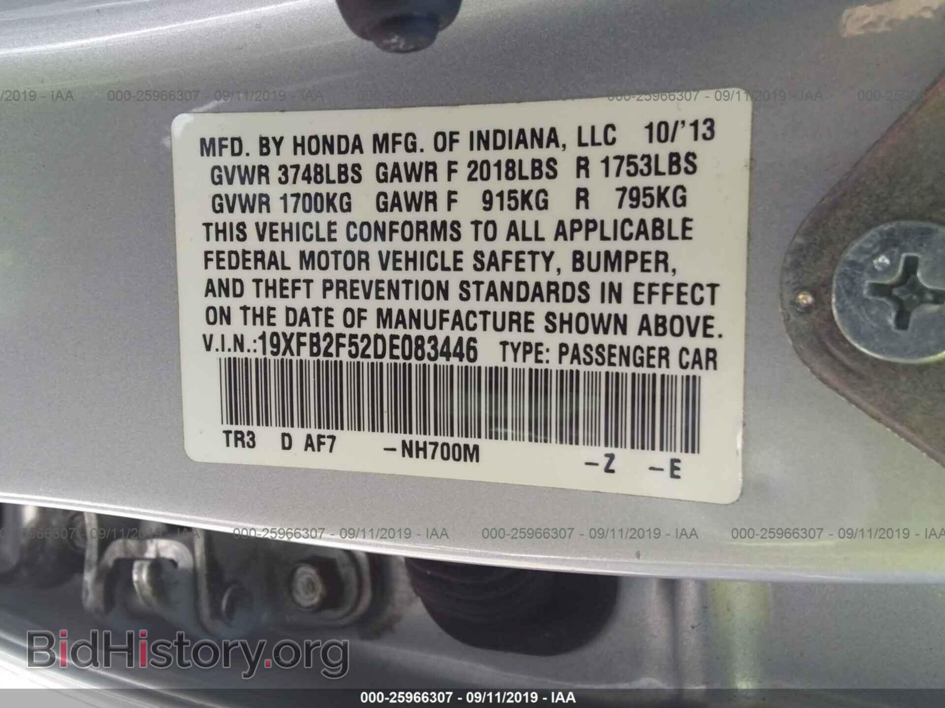 2013 HONDA CIVIC - VIN: 19XFB2F52DE083446 - Фото 9
