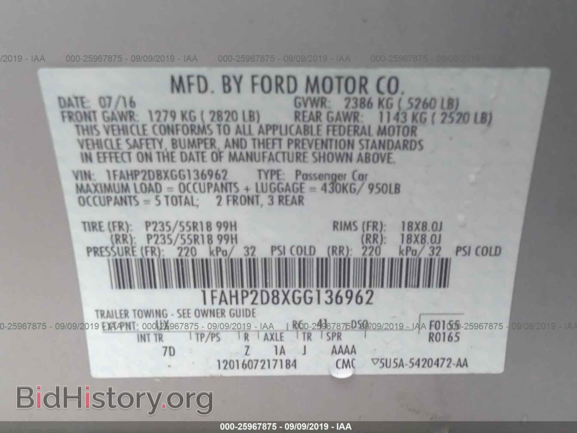 2016 FORD TAURUS - VIN: 1FAHP2D8XGG136962 - Photo 9