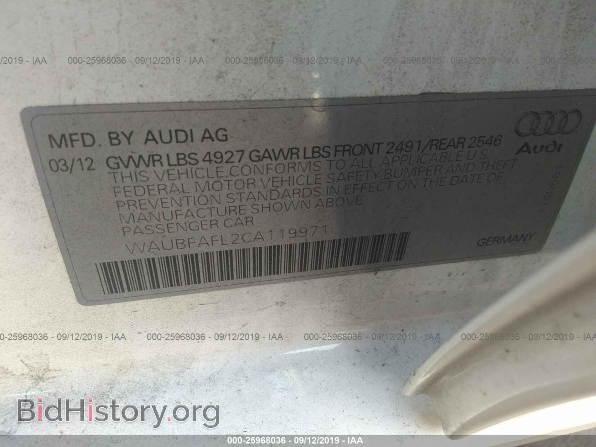 2012 AUDI A4 - VIN: WAUBFAFL2CA119971 - Photo 9