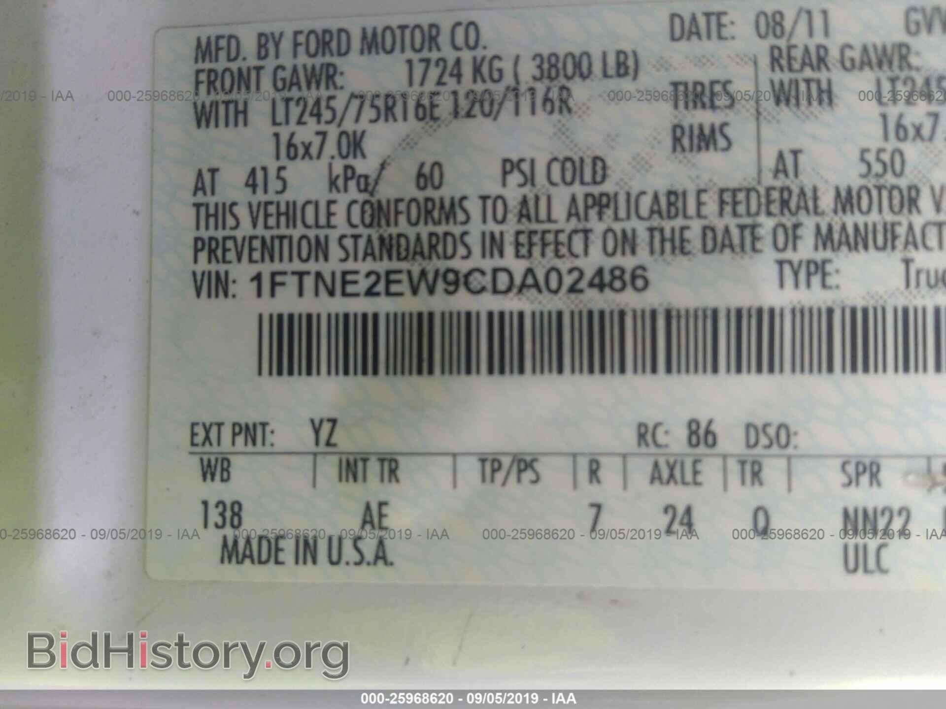 2012 FORD ECONOLINE - VIN: 1FTNE2EW9CDA02486 - Photo 9