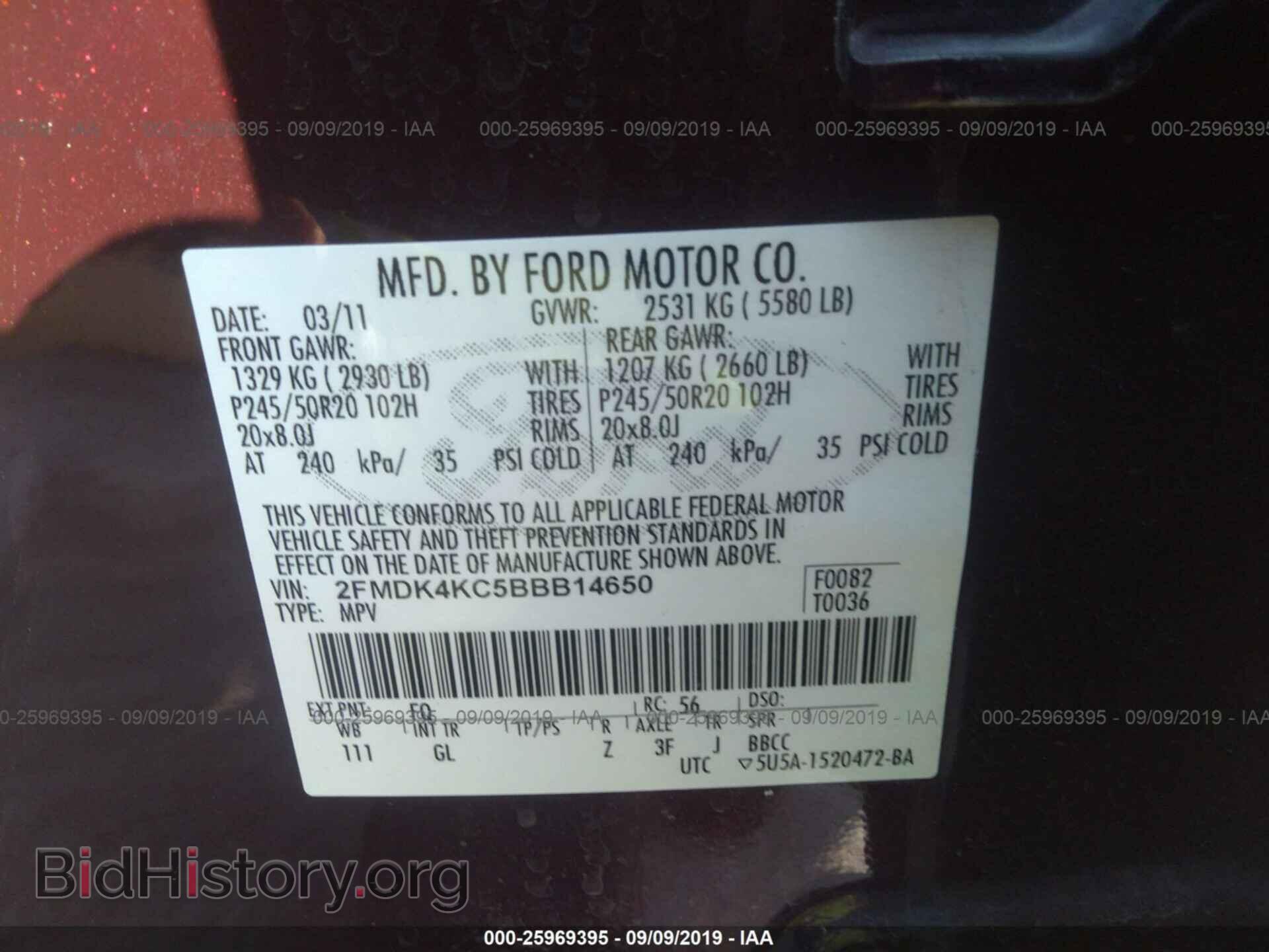 2011 FORD EDGE - VIN: 2FMDK4KC5BBB14650 - Фото 9