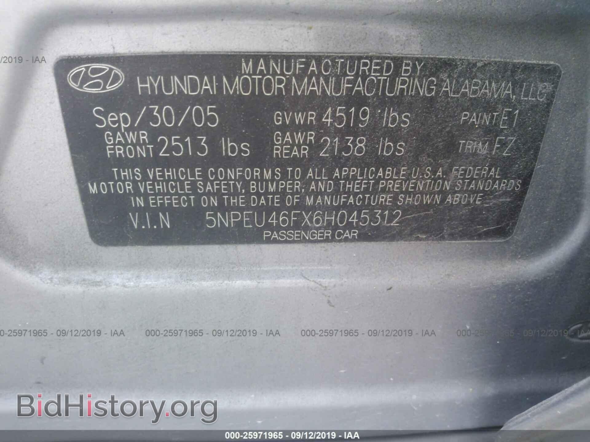 2006 HYUNDAI SONATA - VIN: 5NPEU46FX6H045312 - Фото 9