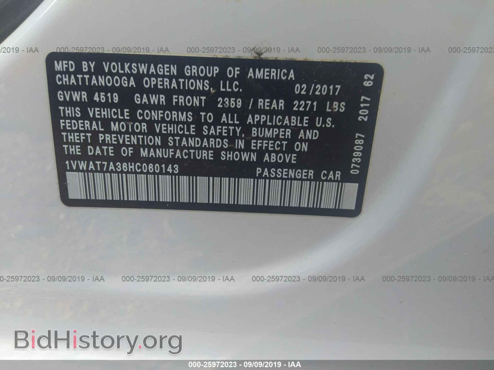 2017 VOLKSWAGEN PASSAT - VIN: 1VWAT7A36HC060143 - Фото 9
