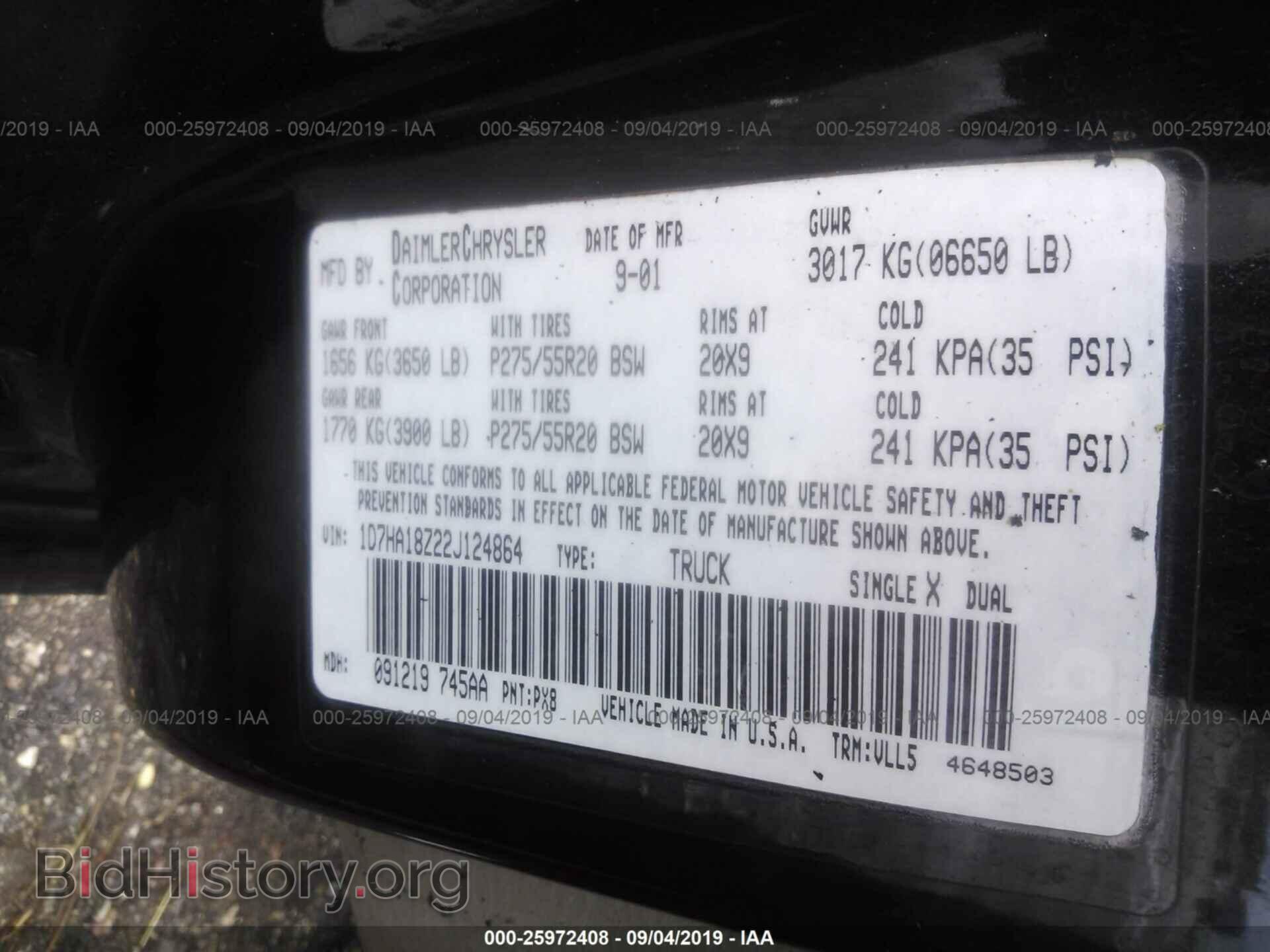 2002 DODGE RAM 1500 - VIN: 1D7HA18Z22J124864 - Фото 9