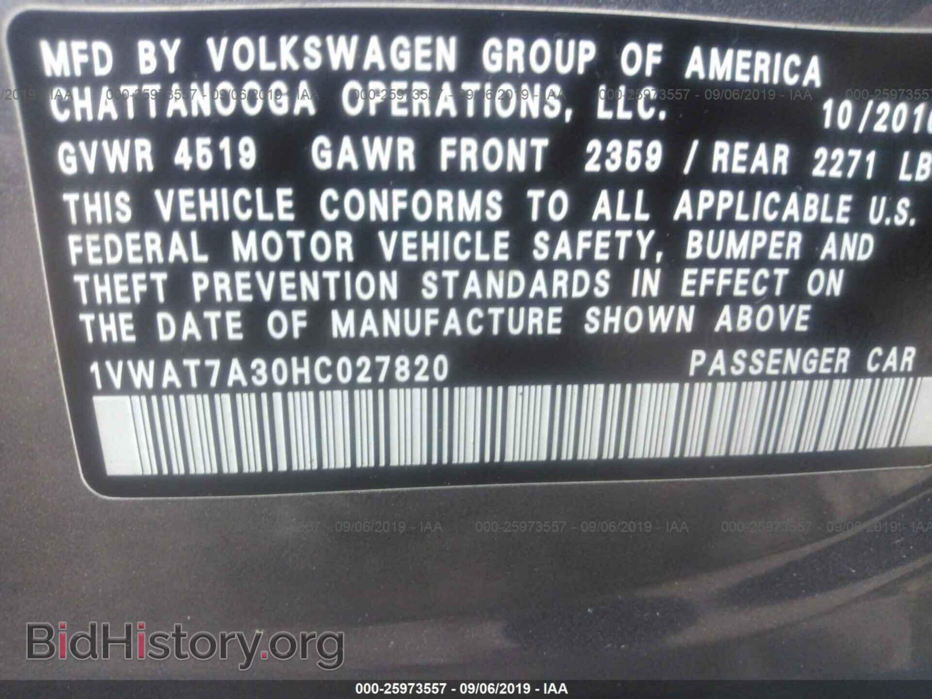2017 VOLKSWAGEN PASSAT - VIN: 1VWAT7A30HC027820 - Фото 9