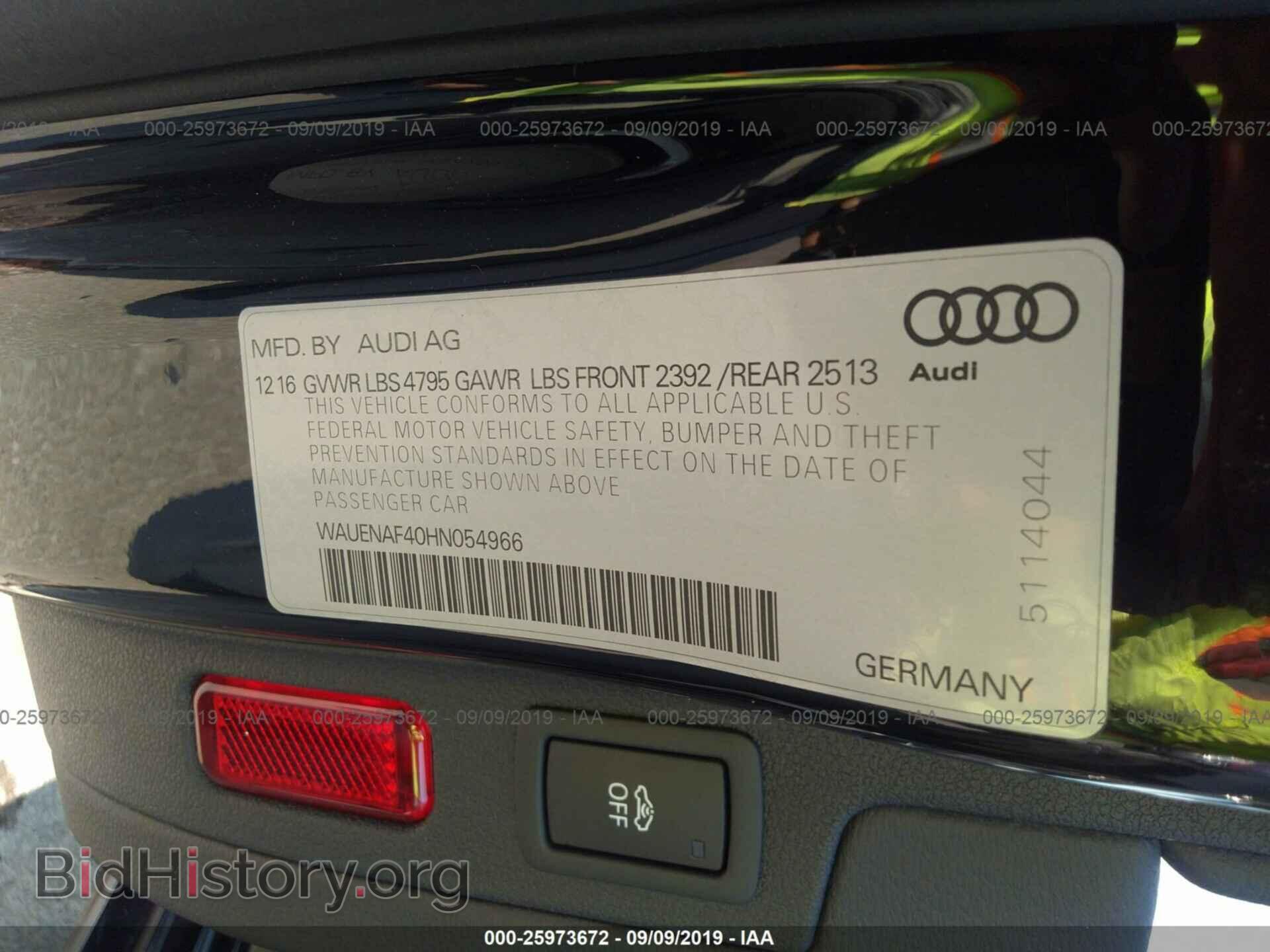 2017 AUDI A4 - VIN: WAUENAF40HN054966 - Фото 9