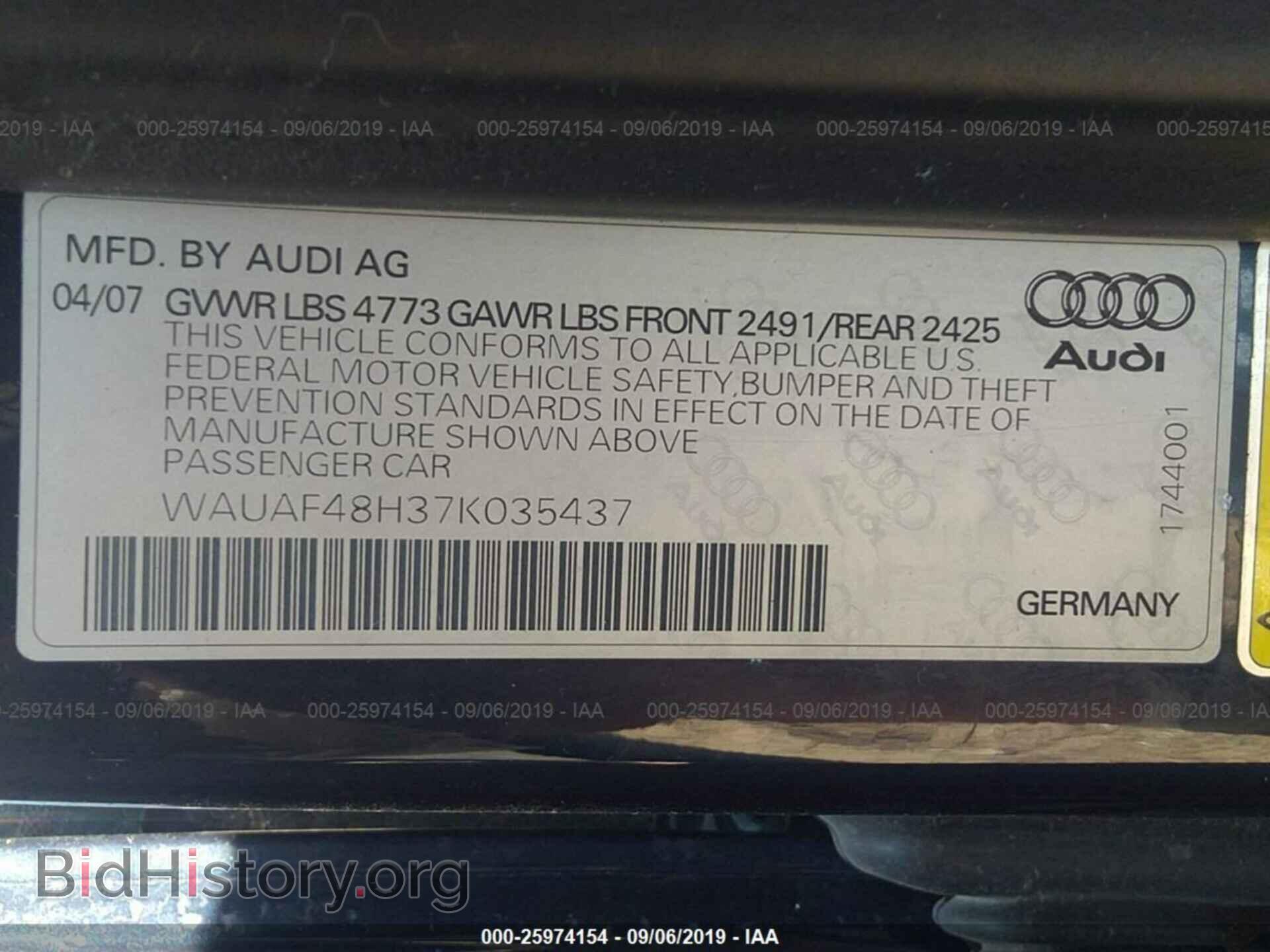 2007 AUDI A4 - VIN: WAUAF48H37K035437 - Фото 9