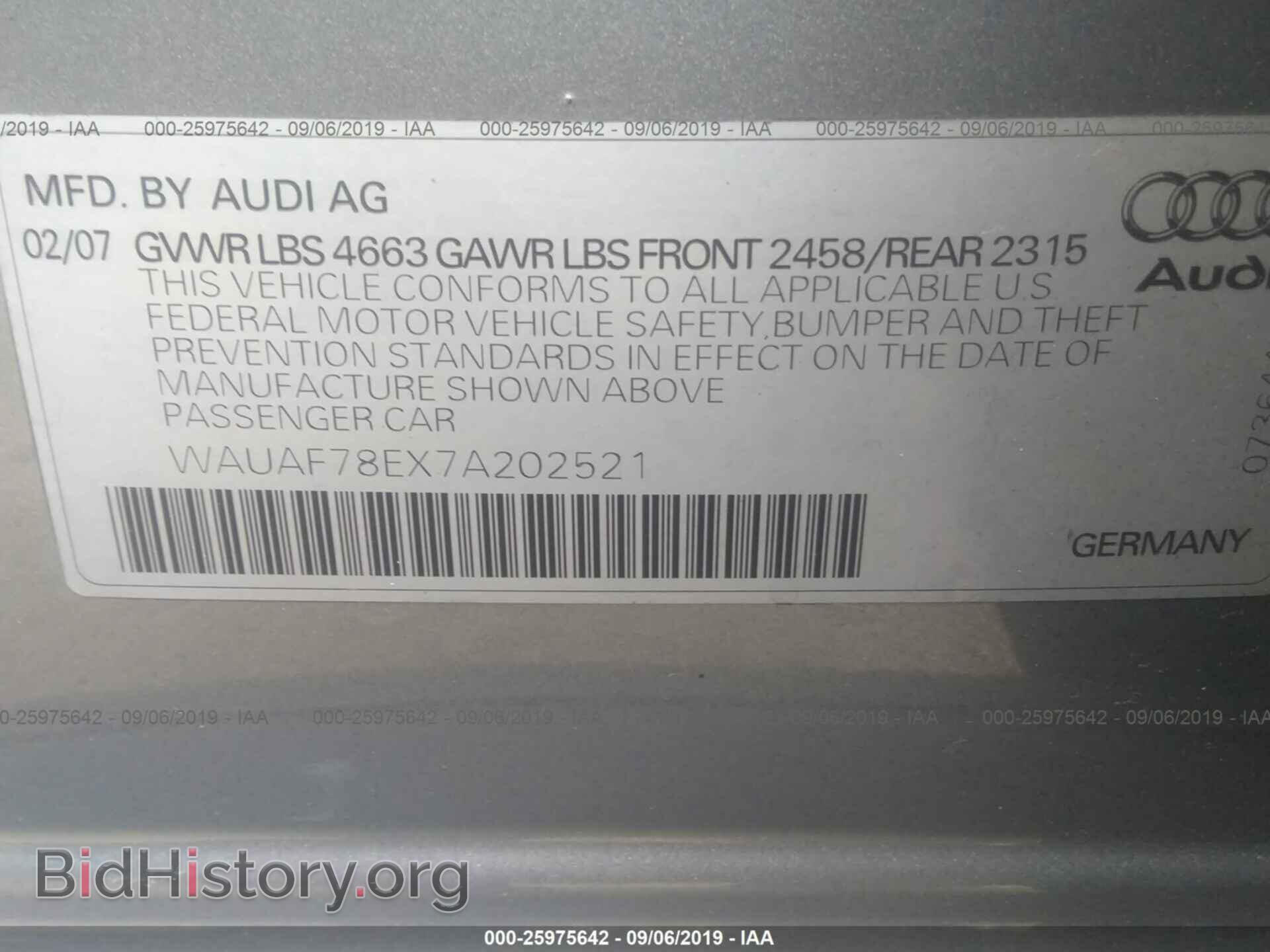 2007 AUDI A4 - VIN: WAUAF78EX7A202521 - Фото 9