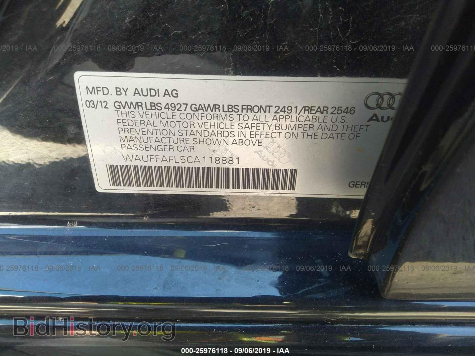 2012 AUDI A4 - VIN: WAUFFAFL5CA118881 - Фото 9