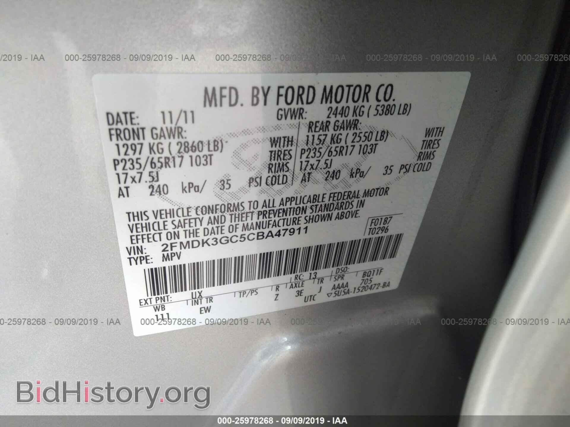 2012 FORD EDGE - VIN: 2FMDK3GC5CBA47911 - Фото 9