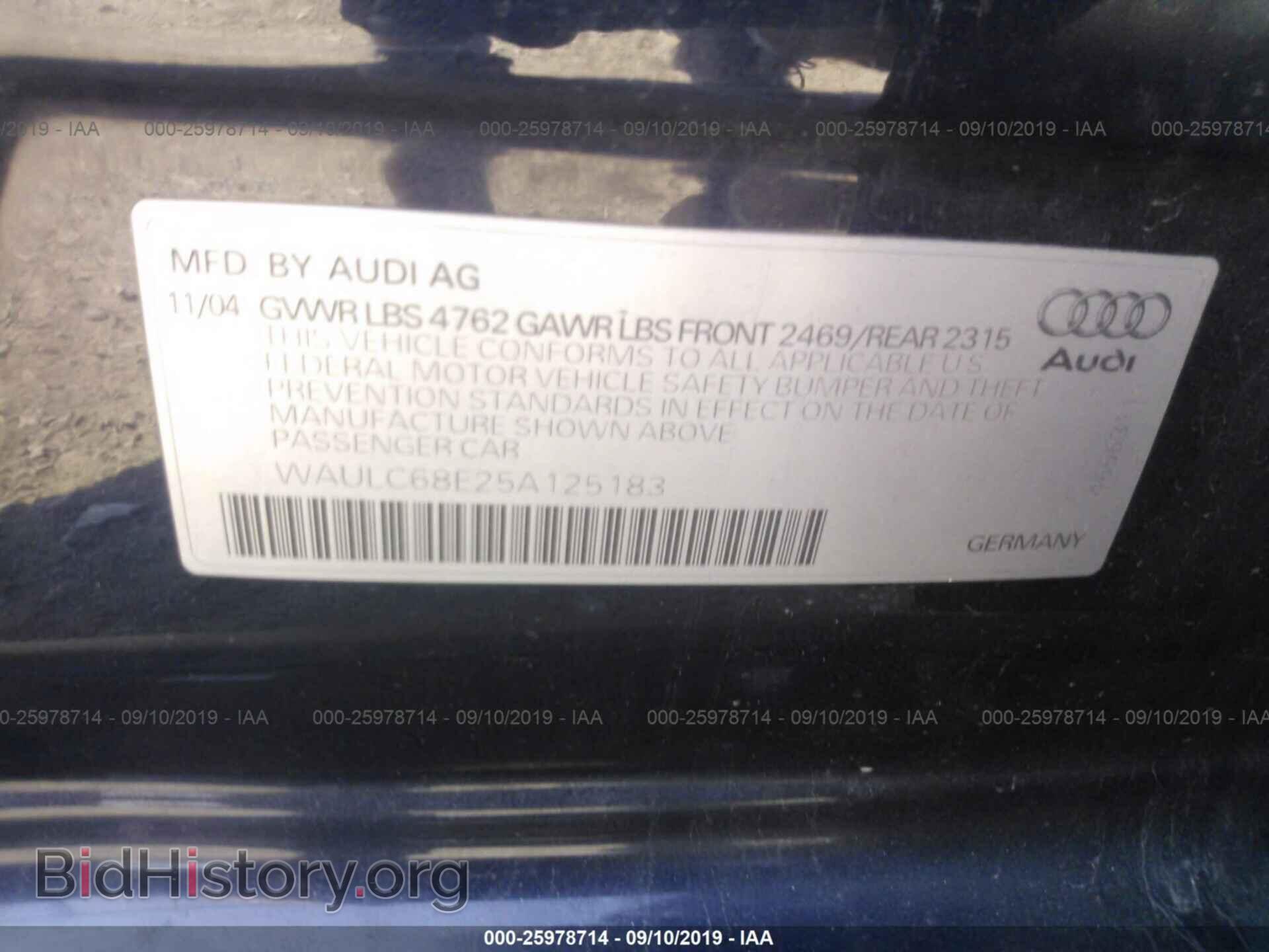 2005 AUDI A4 - VIN: WAULC68E25A125183 - Фото 9