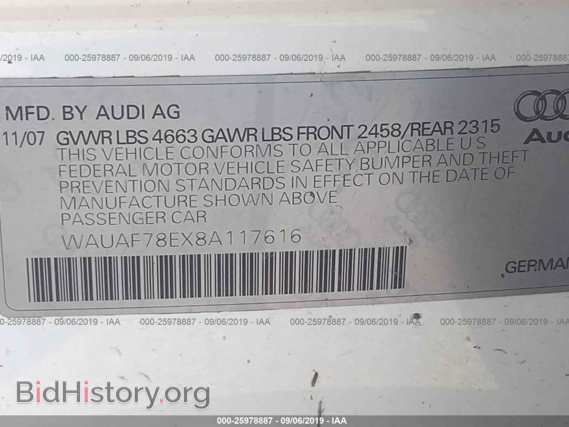 2008 AUDI A4 - VIN: WAUAF78EX8A117616 - Фото 9