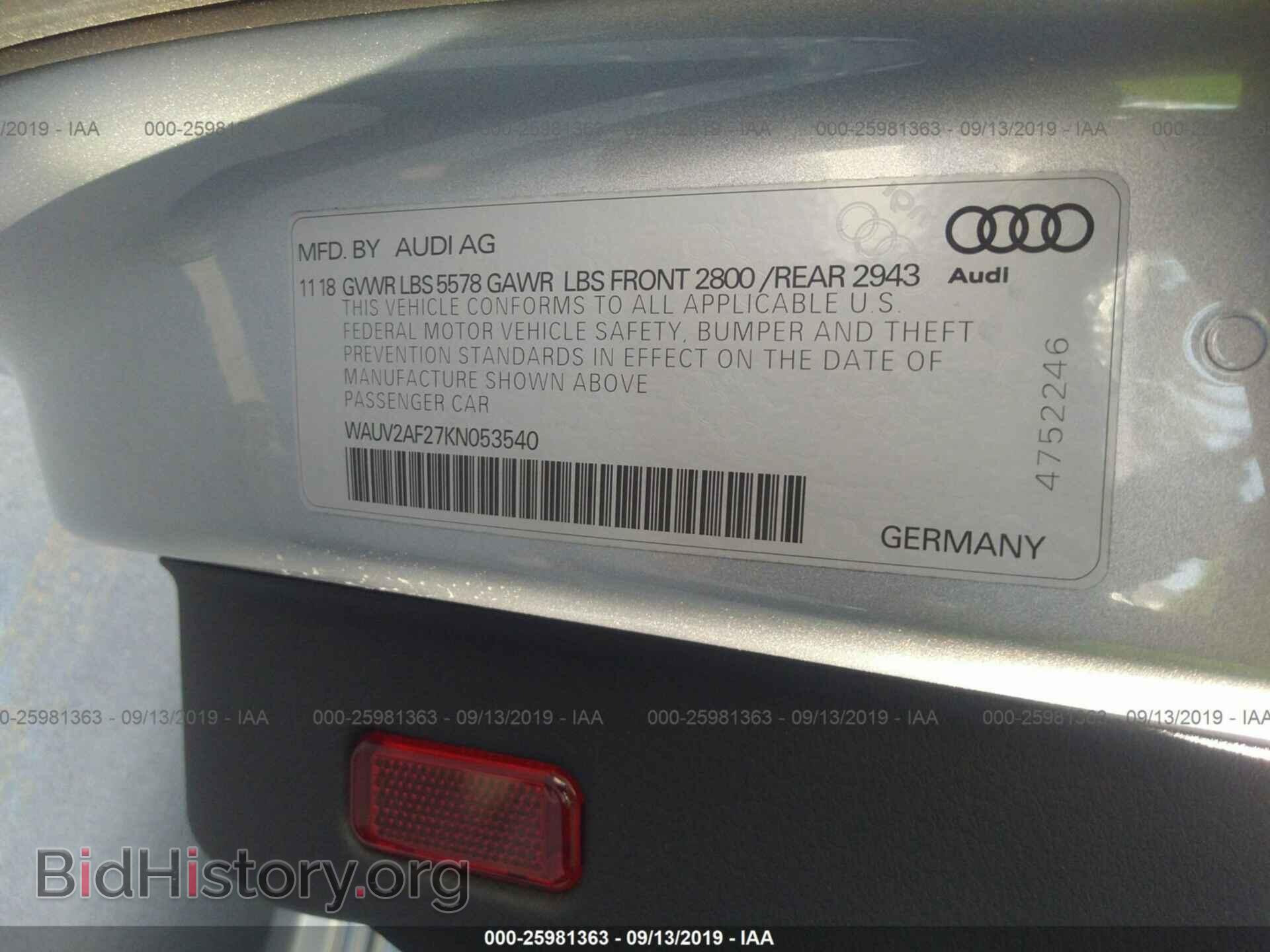 2019 AUDI A7 - VIN: WAUV2AF27KN053540 - Фото 9