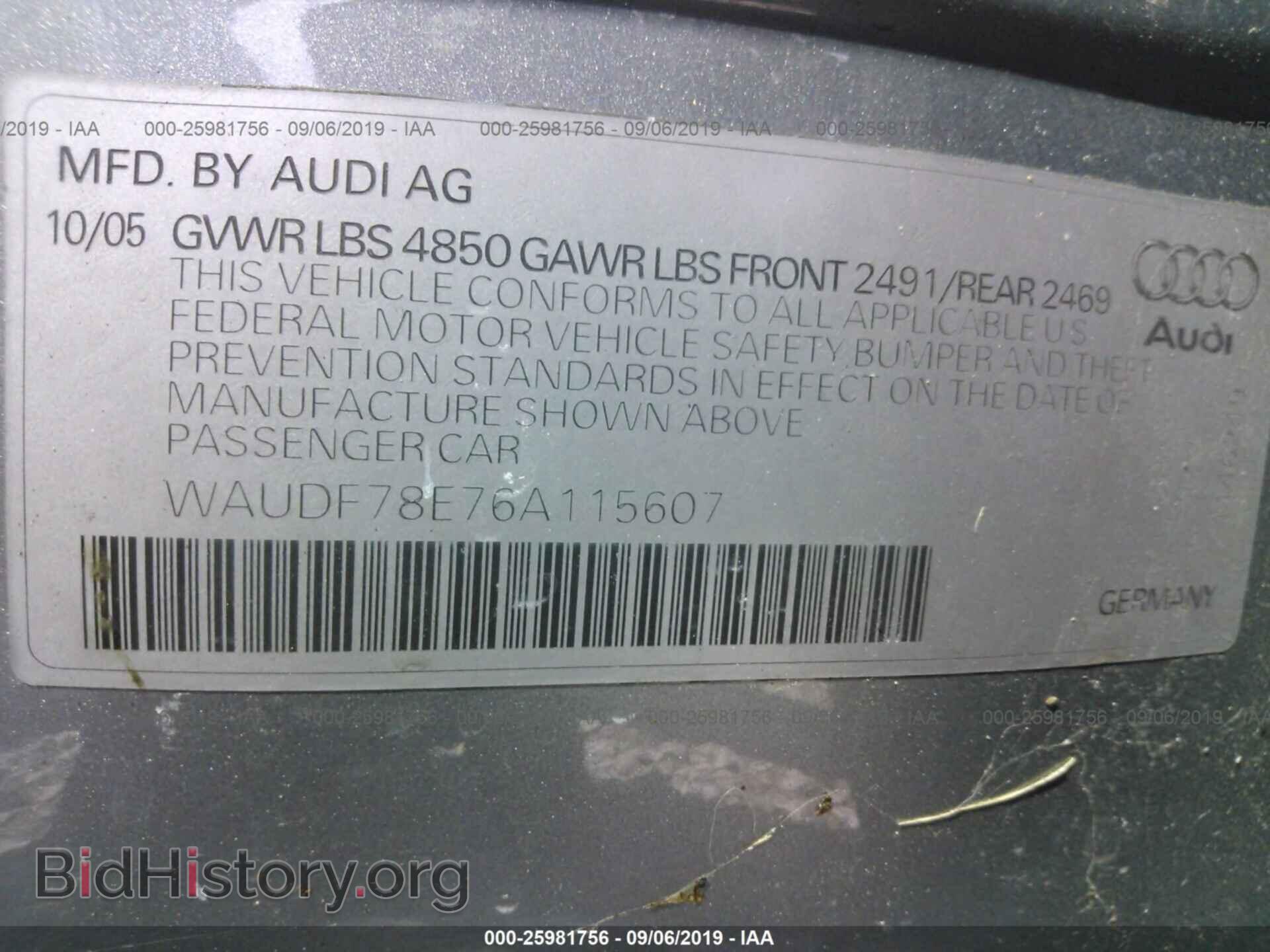 2006 AUDI A4 - VIN: WAUDF78E76A115607 - Фото 9