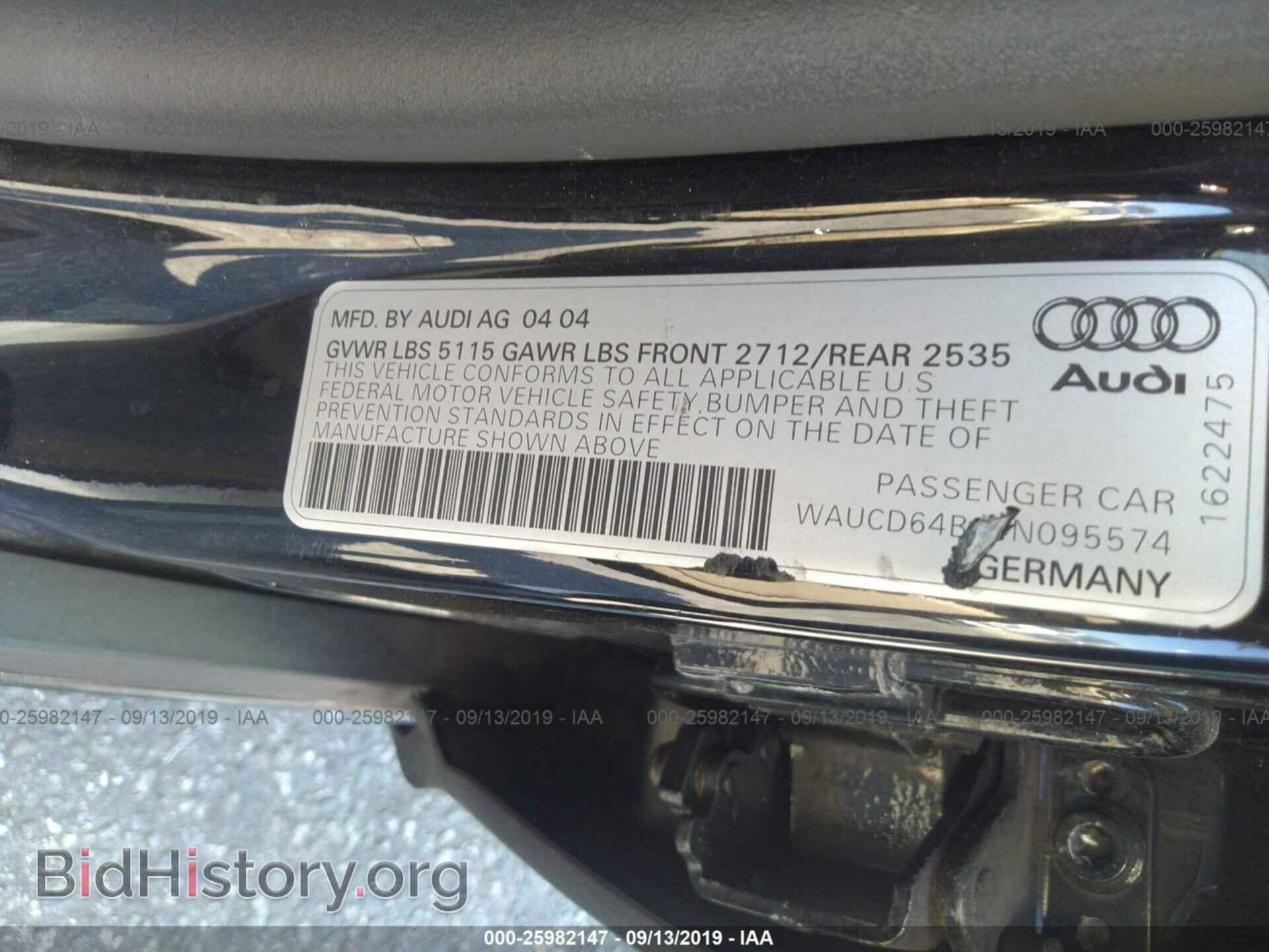 2004 AUDI A6 - VIN: WAUCD64B84N095574 - Фото 9