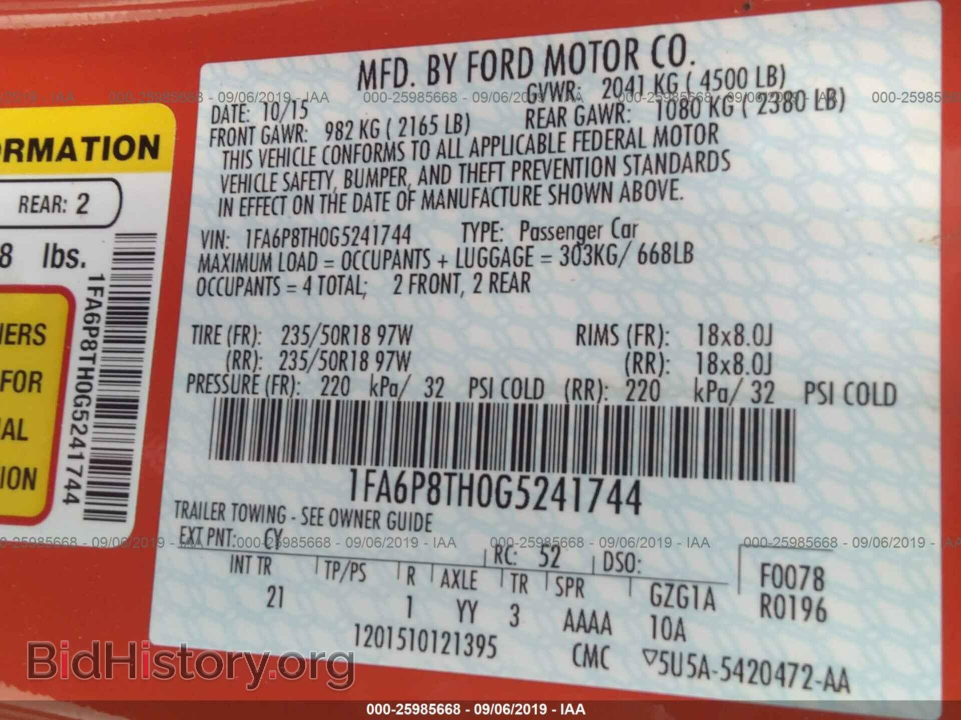 2016 FORD MUSTANG - VIN: 1FA6P8TH0G5241744 - Photo 9
