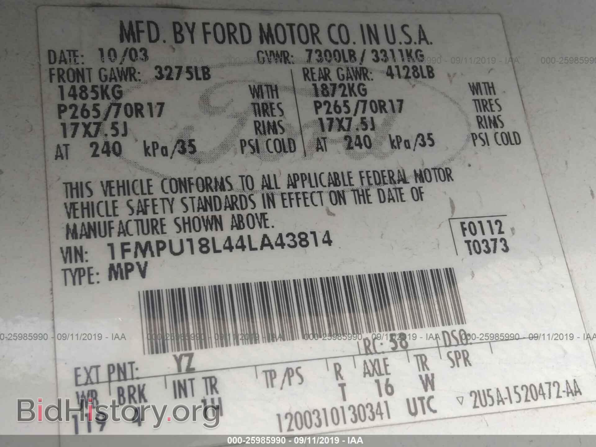 2004 FORD EXPEDITION - VIN: 1FMPU18L44LA43814 - Фото 9