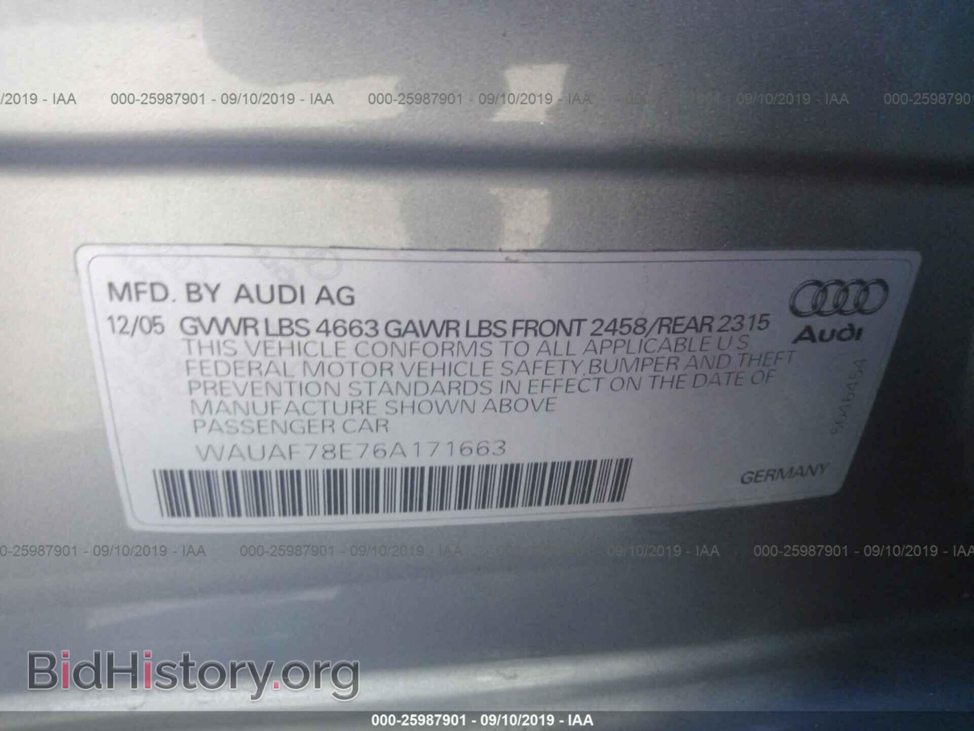 2006 AUDI A4 - VIN: WAUAF78E76A171663 - Photo 9