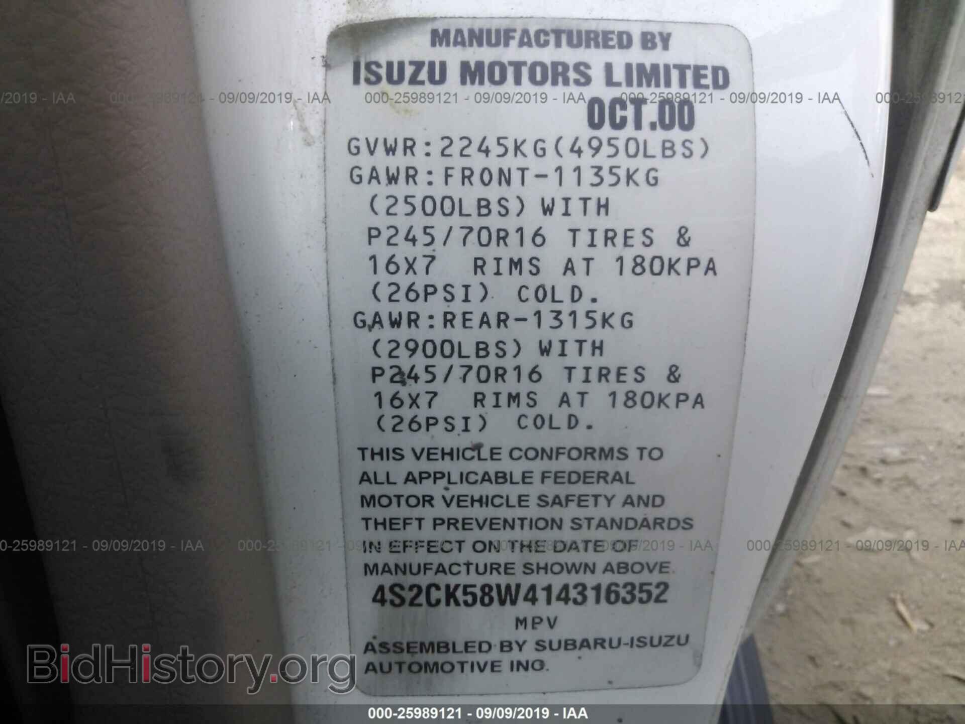 2001 ISUZU RODEO - VIN: 4S2CK58W414316352 - Фото 9
