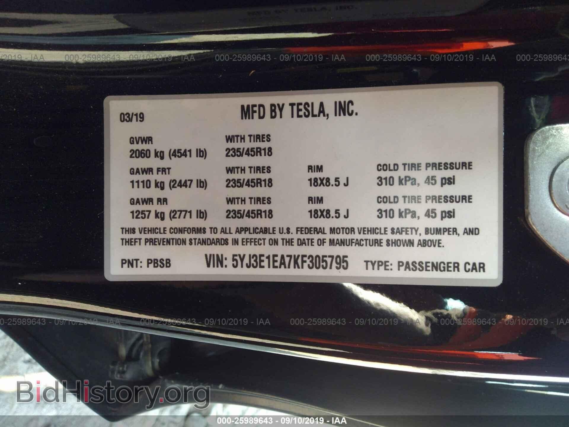 2019 TESLA MODEL 3 - VIN: 5YJ3E1EA7KF305795 - Photo 9