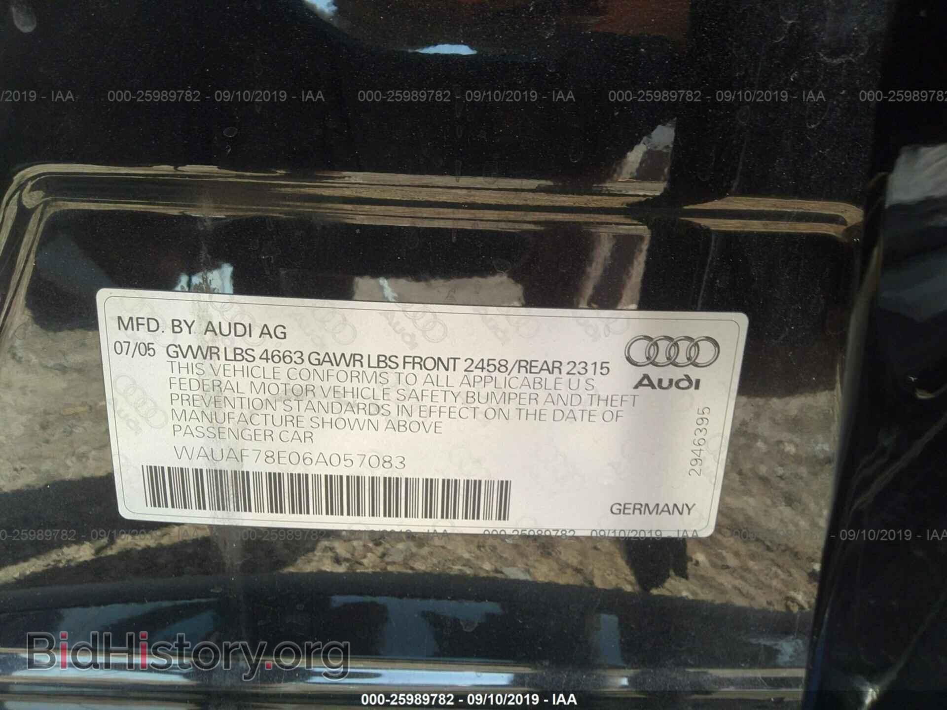 2006 AUDI A4 - VIN: WAUAF78E06A057083 - Фото 9