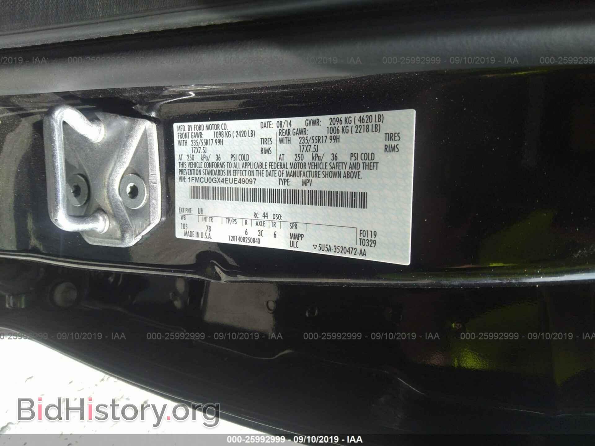 2014 FORD ESCAPE - VIN: 1FMCU0GX4EUE49097 - Photo 9