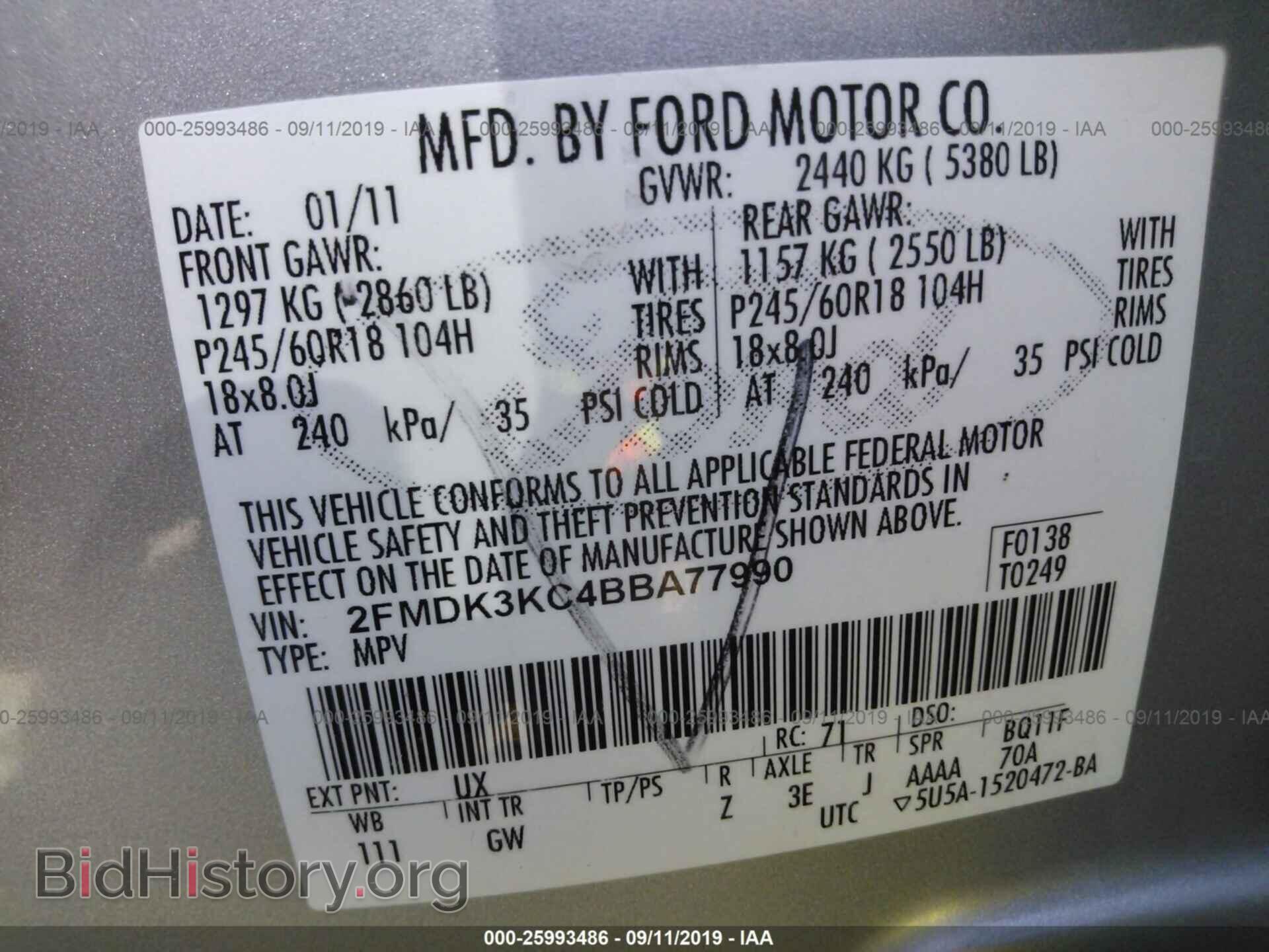 2011 FORD EDGE - VIN: 2FMDK3KC4BBA77990 - Фото 9