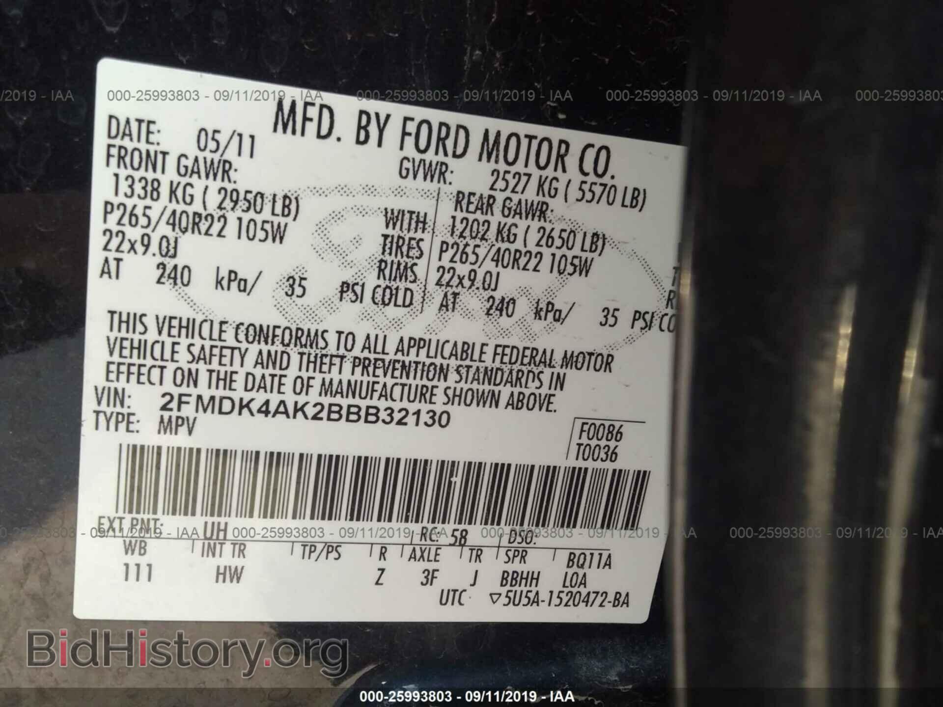 2011 FORD EDGE - VIN: 2FMDK4AK2BBB32130 - Фото 9