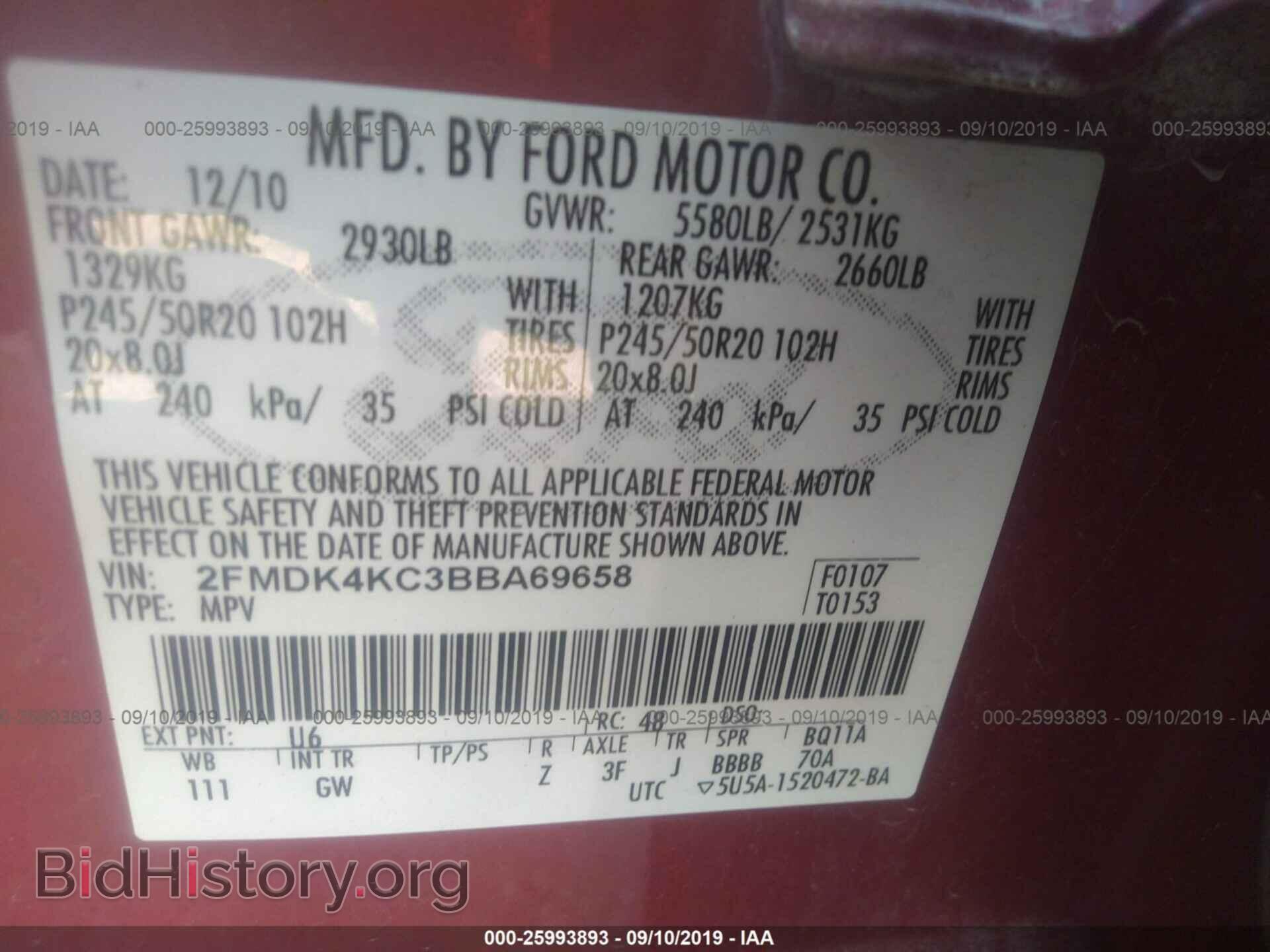 2011 FORD EDGE - VIN: 2FMDK4KC3BBA69658 - Фото 9