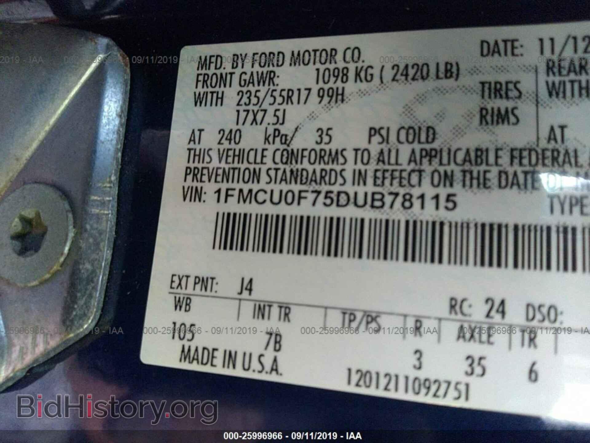 2013 FORD ESCAPE - VIN: 1FMCU0F75DUB78115 - Photo 9