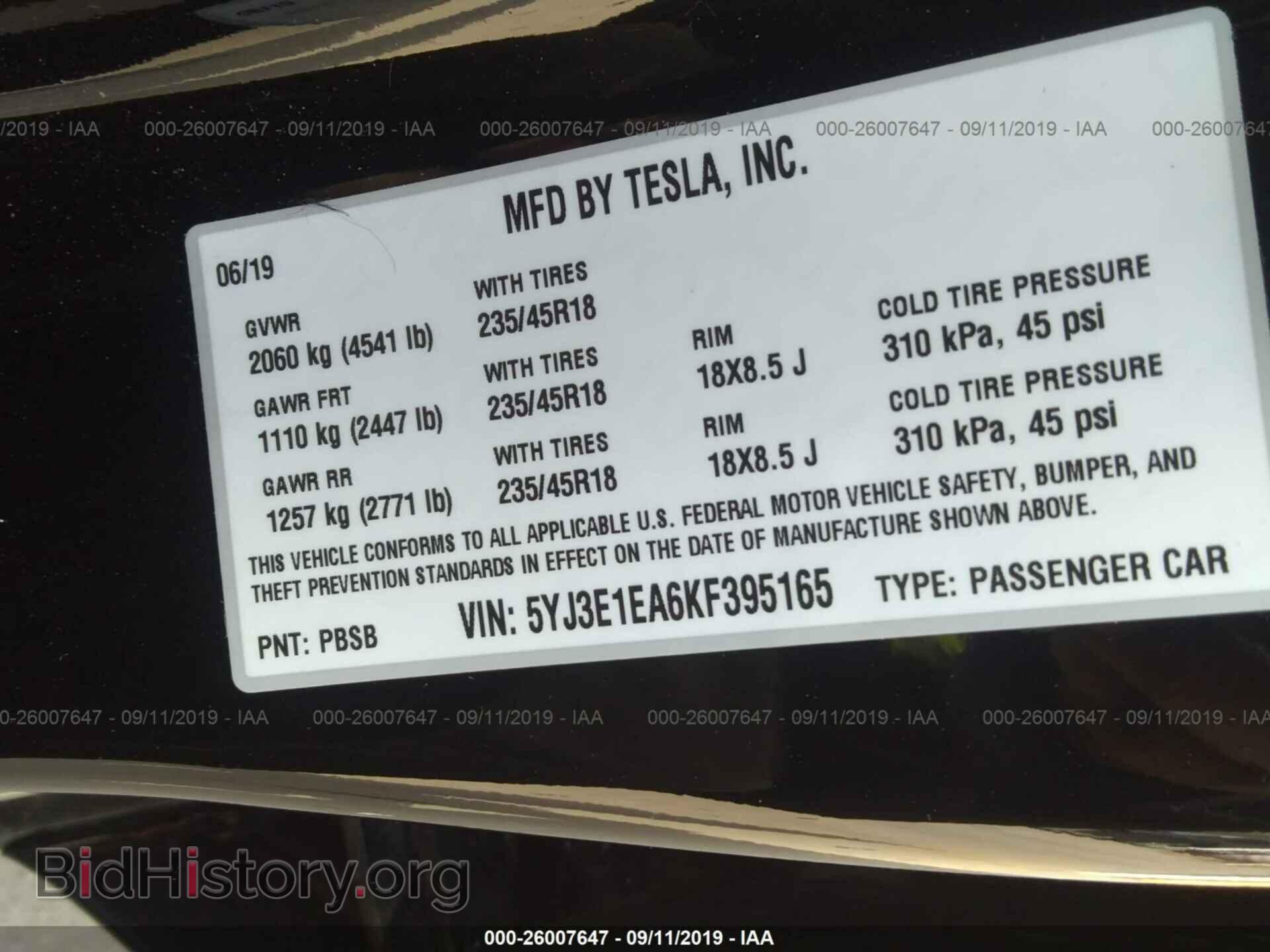 2019 TESLA MODEL 3 - VIN: 5YJ3E1EA6KF395165 - Photo 9