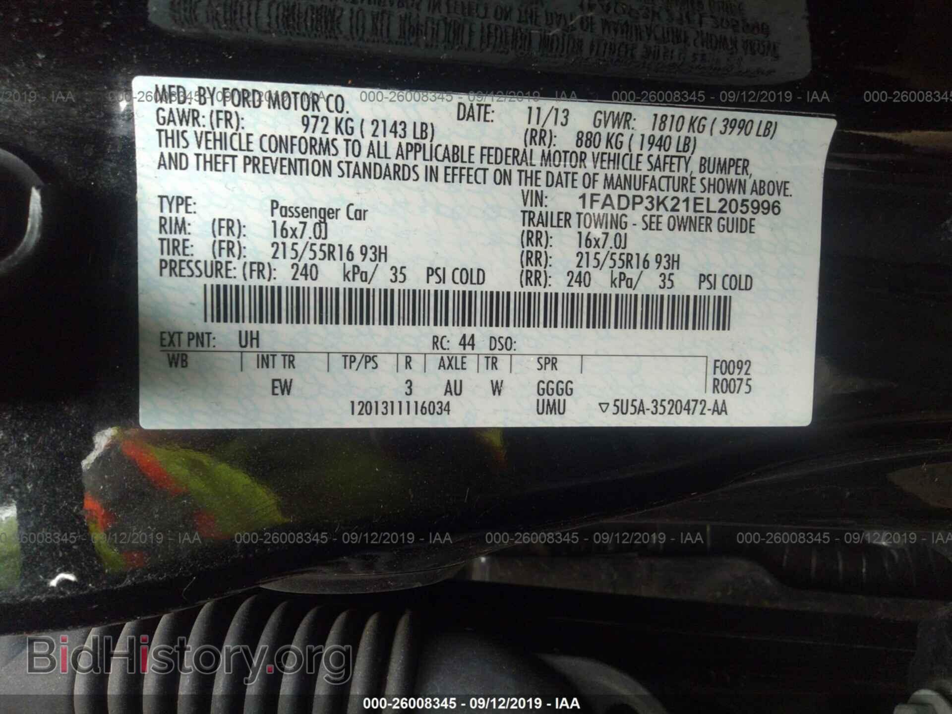 2014 FORD FOCUS - VIN: 1FADP3K21EL205996 - Фото 9