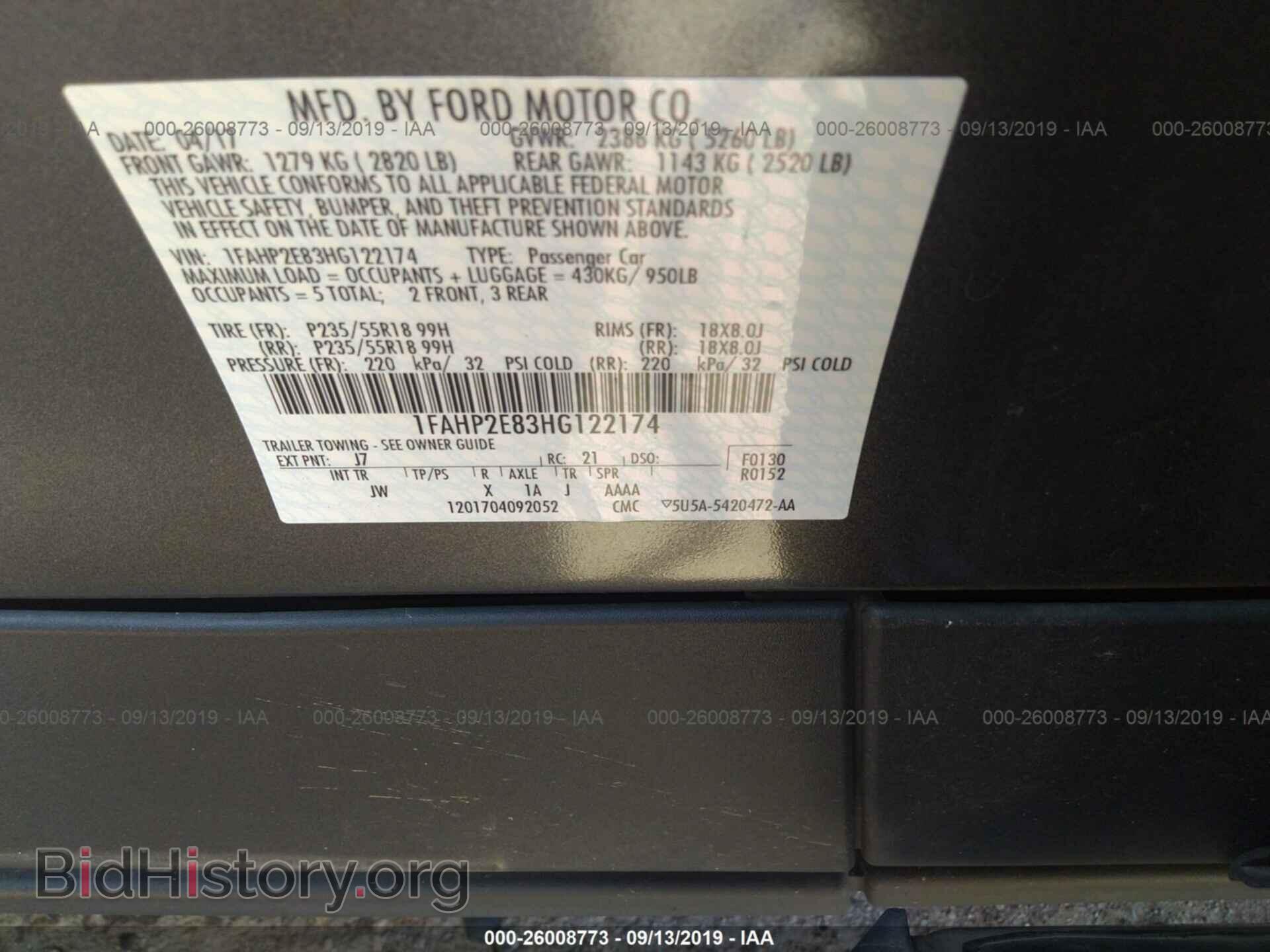 2017 FORD TAURUS - VIN: 1FAHP2E83HG122174 - Photo 9