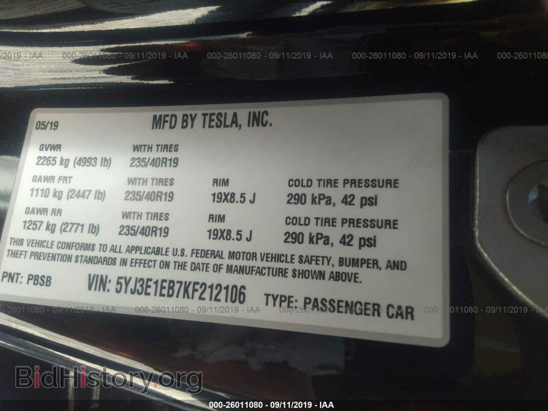 2019 TESLA MODEL 3 - VIN: 5YJ3E1EB7KF212106 - Photo 9