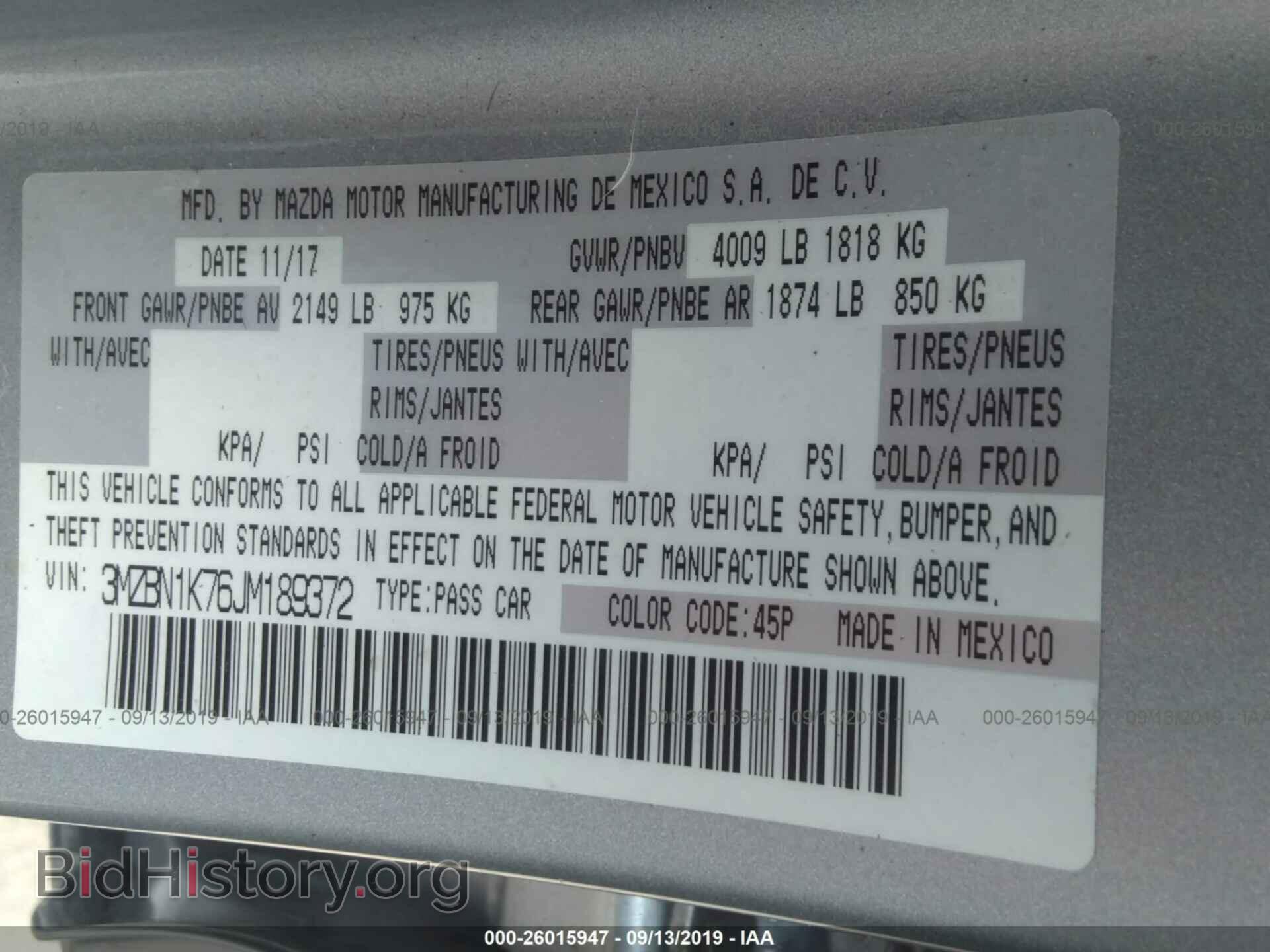 2018 MAZDA 3 - VIN: 3MZBN1K76JM189372 - Фото 9