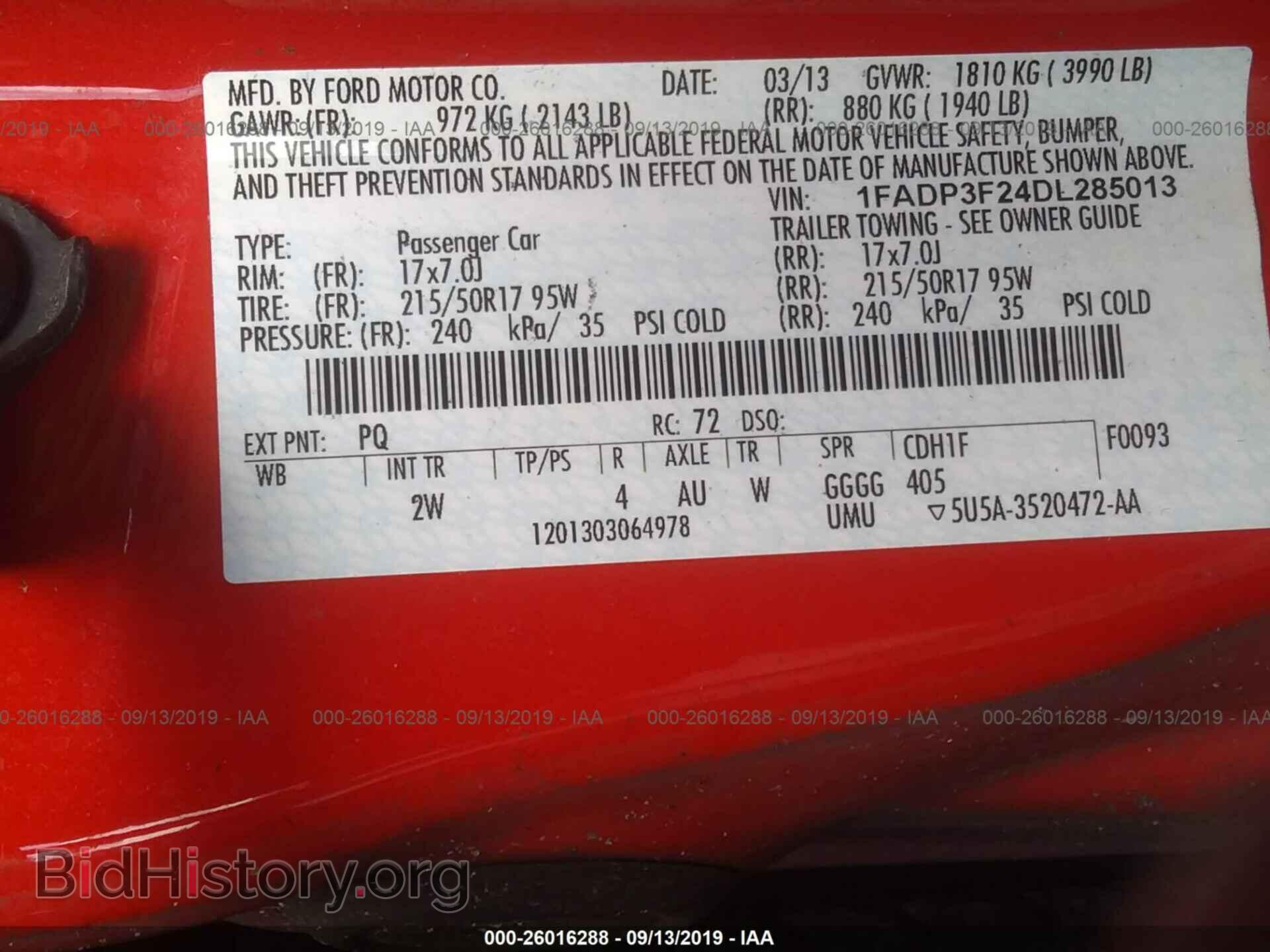 2013 FORD FOCUS - VIN: 1FADP3F24DL285013 - Фото 9