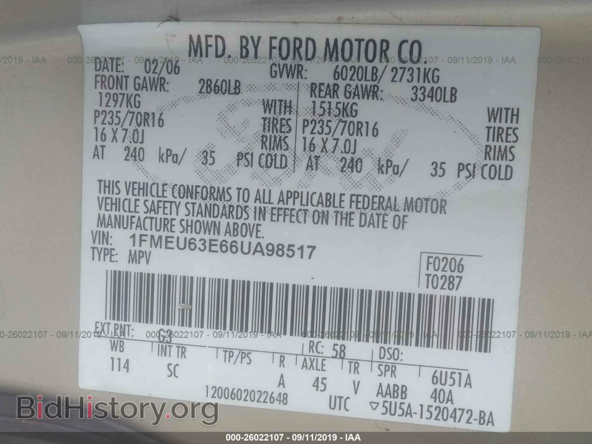 2006 FORD EXPLORER - VIN: 1FMEU63E66UA98517 - Фото 9