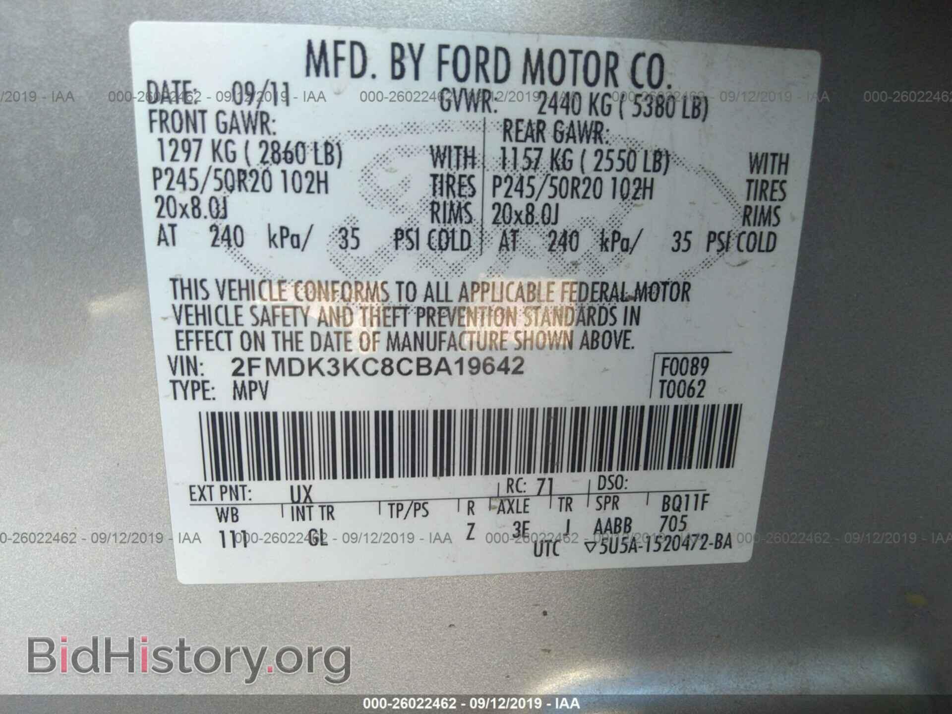2012 FORD EDGE - VIN: 2FMDK3KC8CBA19642 - Фото 9