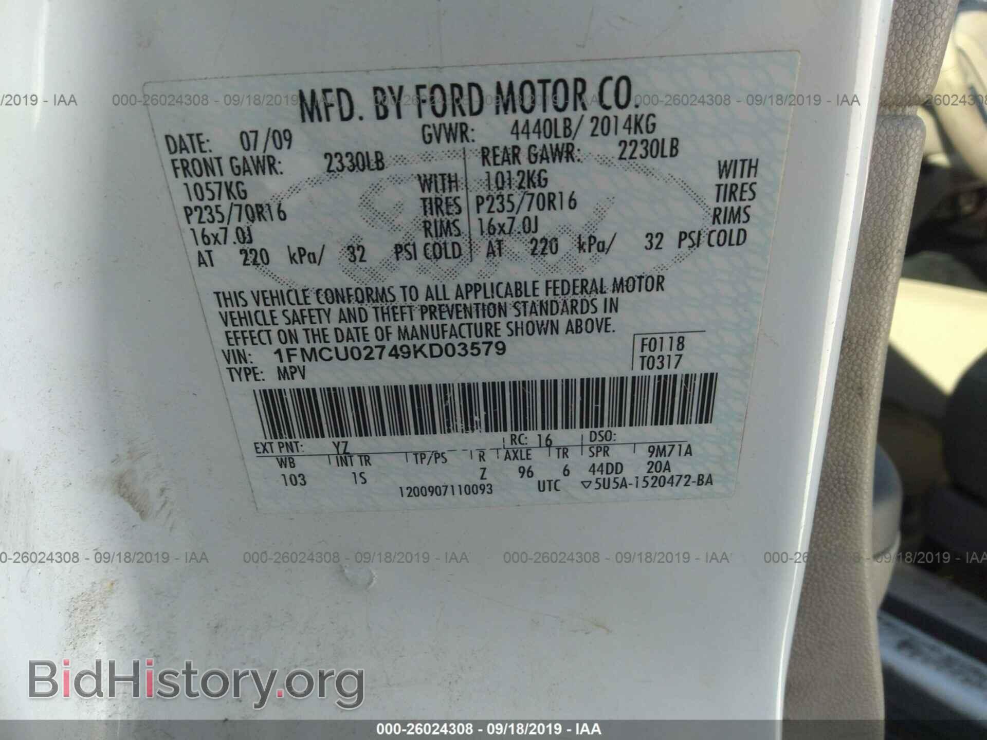 2009 FORD ESCAPE - VIN: 1FMCU02749KD03579 - Photo 9